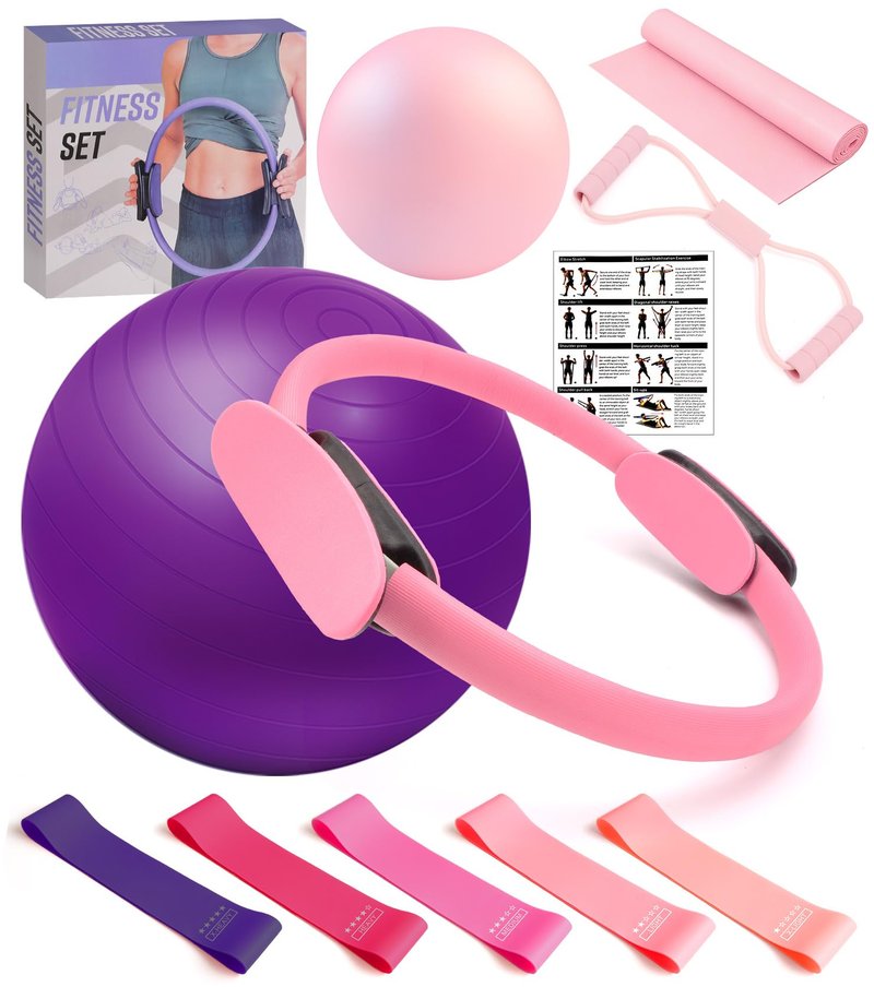 Spearlcable Pilates Ring Ball Set at Home Pilates Equipment Workout Set with Resistance Bands for Beginners Home Workouts Yoga
