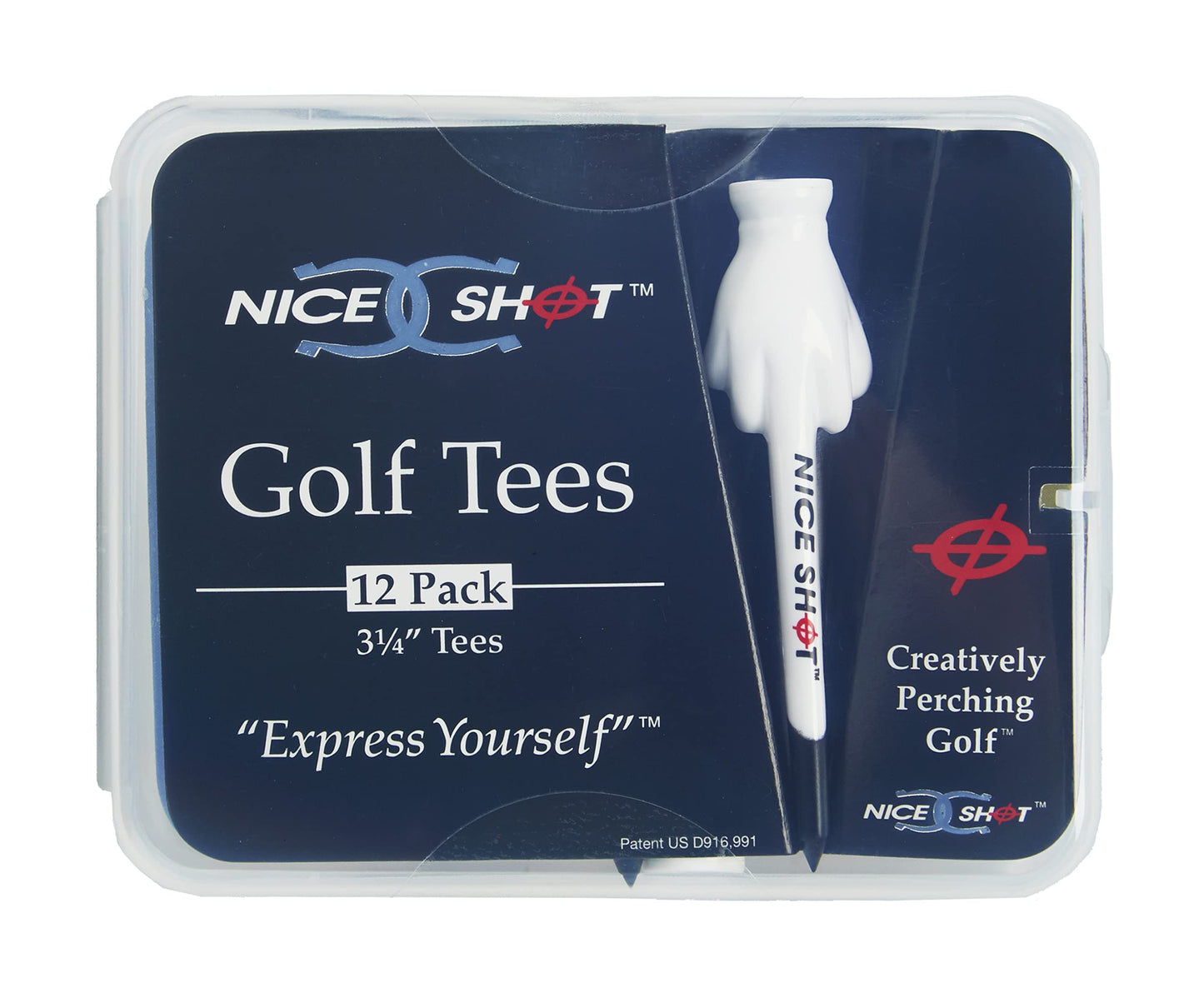 Nice Shot Patented Design Golf Tees - Express Yourself - 3 1/4 Inch Golf Tees - 12 Pack White
