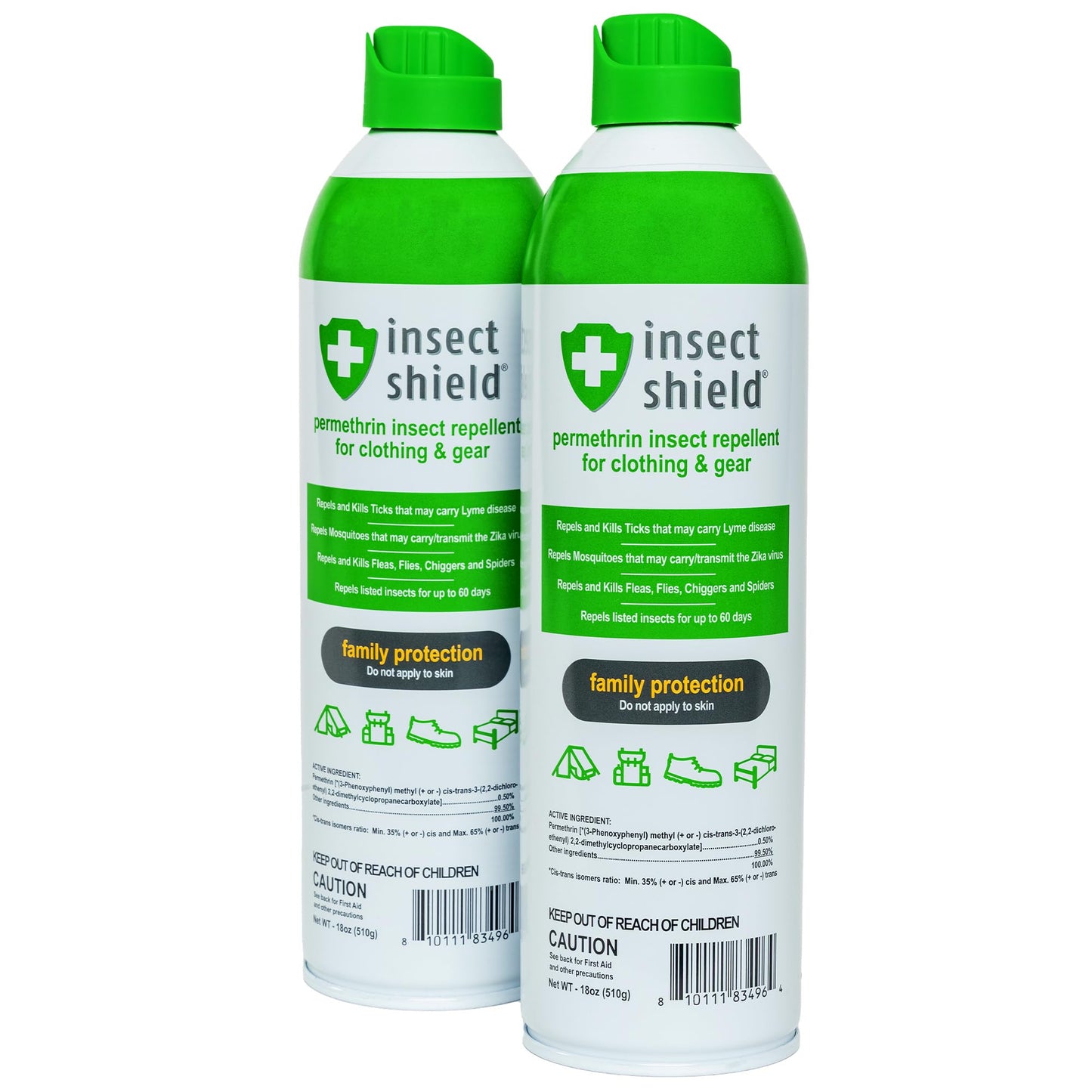 Insect Shield Premium Permethrin Spray - Tick, Flea, Fly, Mosquito, Chigger, Spider & Bed Bug Repellent for Clothing, Gear, Furniture, & Tents, Lasts up to 60 Days, Clear, 18 Oz Aerosol, Pack of 2