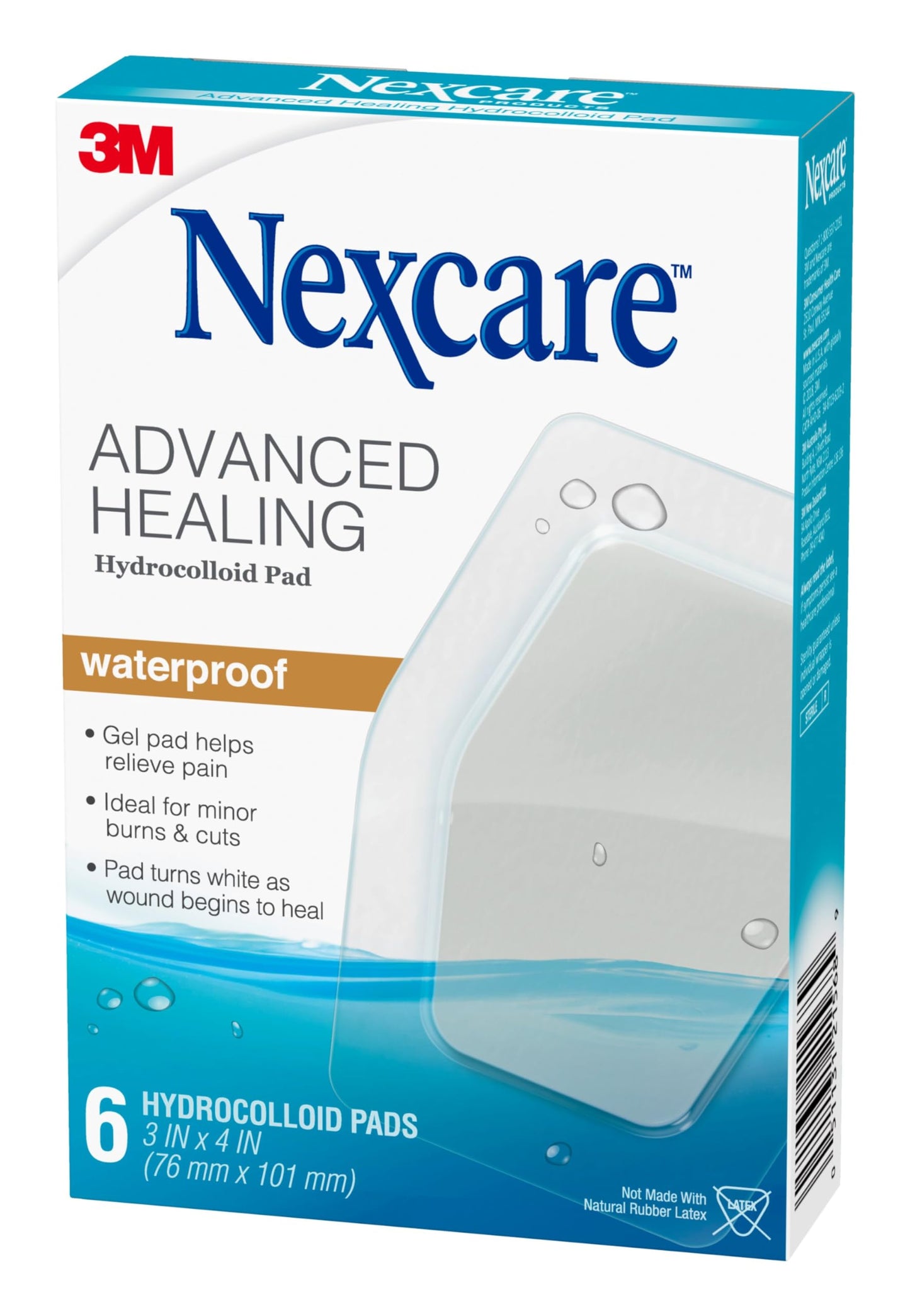 Nexcare Advanced Healing Hydrocolloid Pads, Gel Pad Helps Reduce Pain and Absorb Wound Fluids, Stretchy Wound Dressing Sticks to Damp Skin - 6 Pads