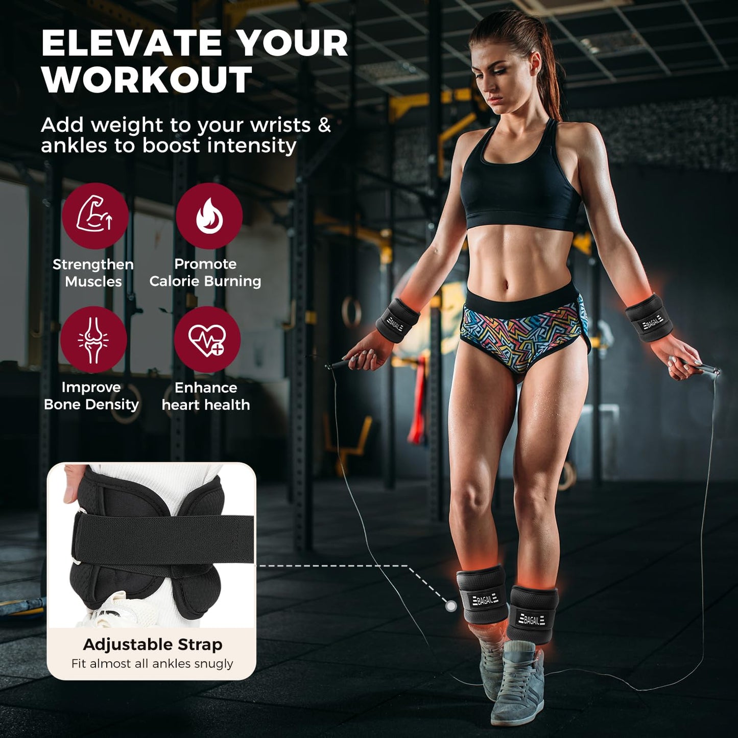 BAGAIL Ankle Wrist Weights for Women & Men, Set of 2 (2 lb Each, 4 lbs Total), Wearable Leg Arm Weights with Sleek Design & Secure Fit for Walking, Running, Pilates, Home Fitness - 2lb x 2, Black