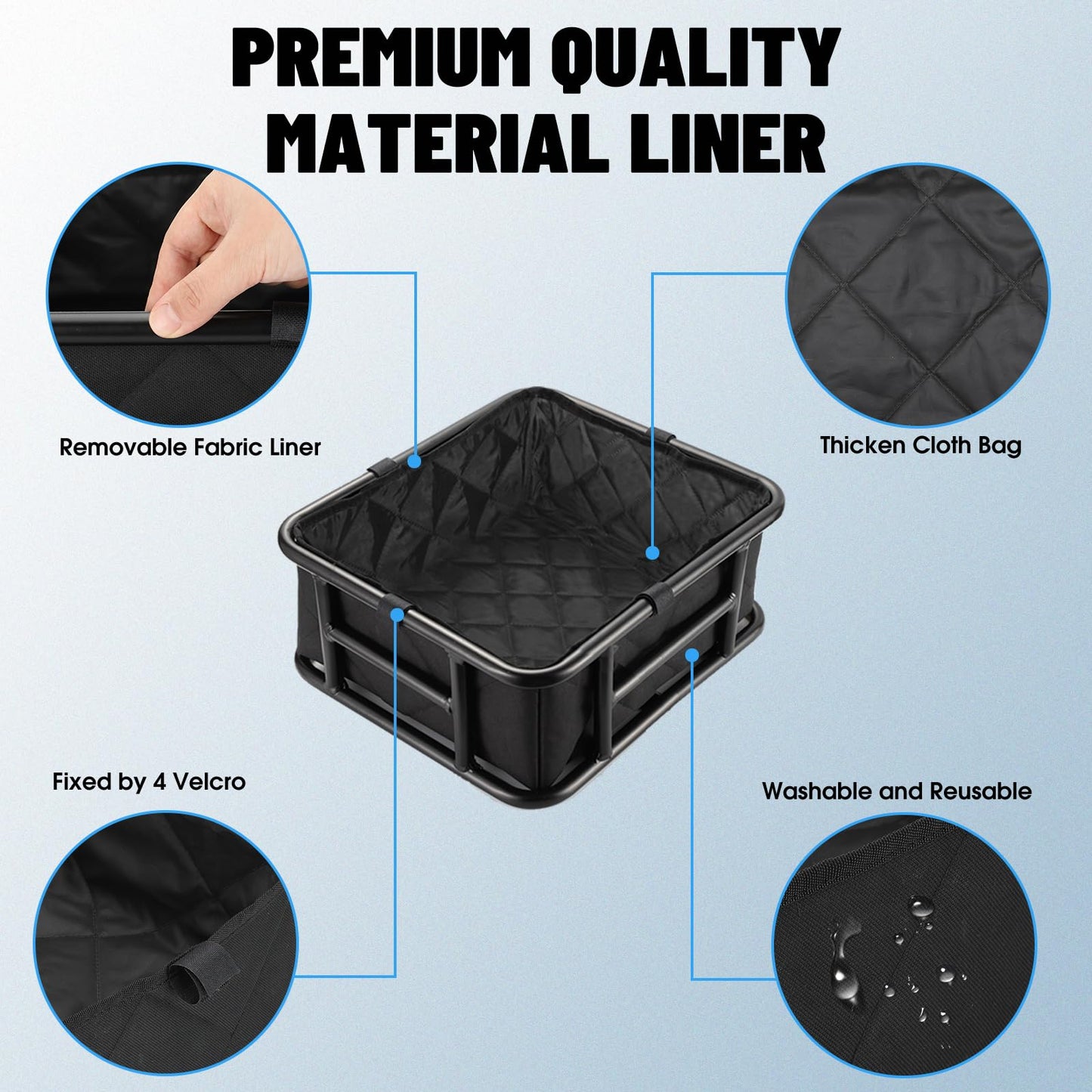 RAYMACE Bike Basket Liner & Cargo Net, Reusable Thickened Lining Bicycle Basket Accessory Fits Most Bikes and E-Bike Baskets