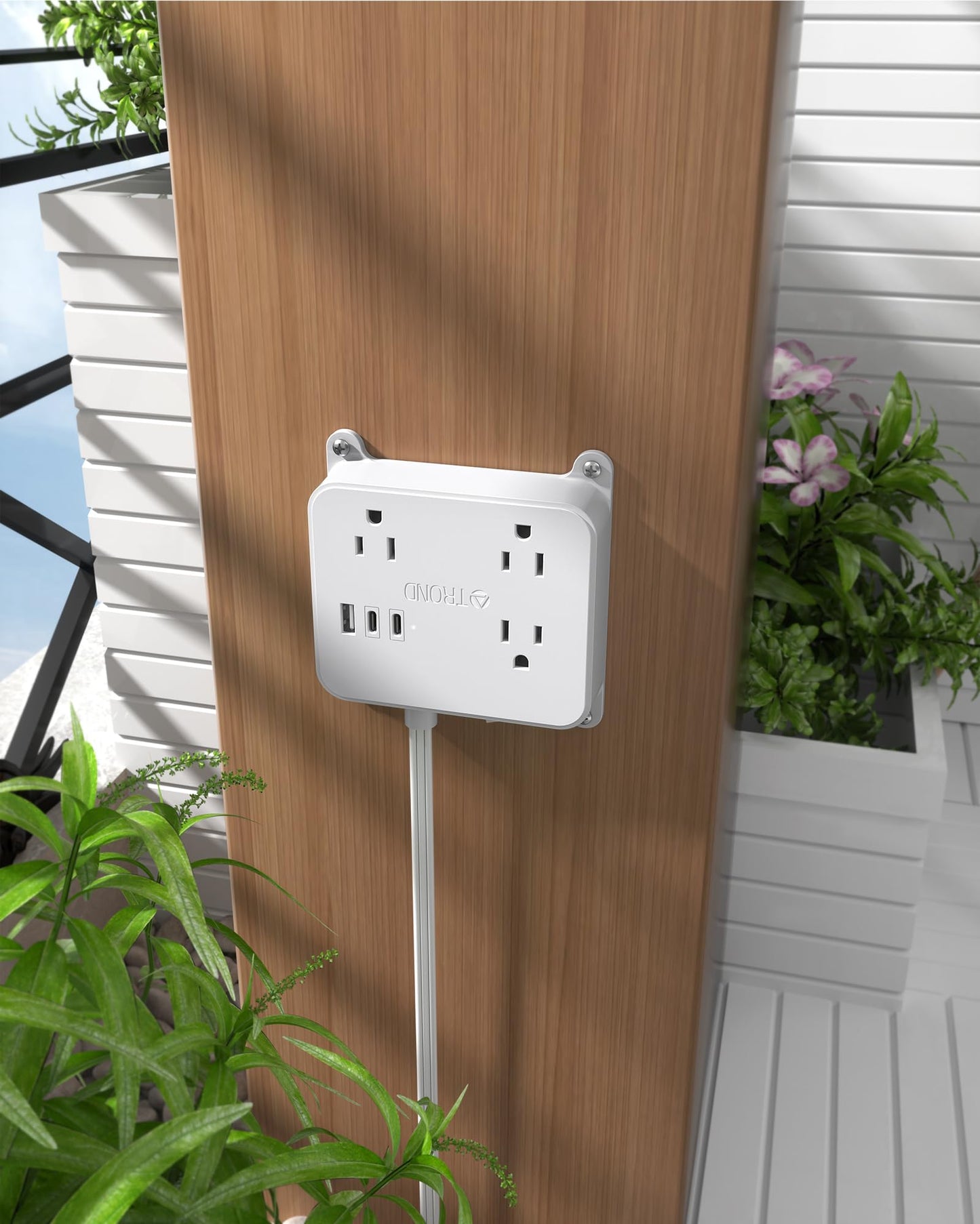 TROND Flat Power Strip with Outlet Cover, 3 AC Widely Spaced Wall USB Plug Extender, 5FT Extendable Outlet Extension Cord, Wall Mount Behind TV, Hidden Under in-Drawer Desk Cabinet Vanity Counter