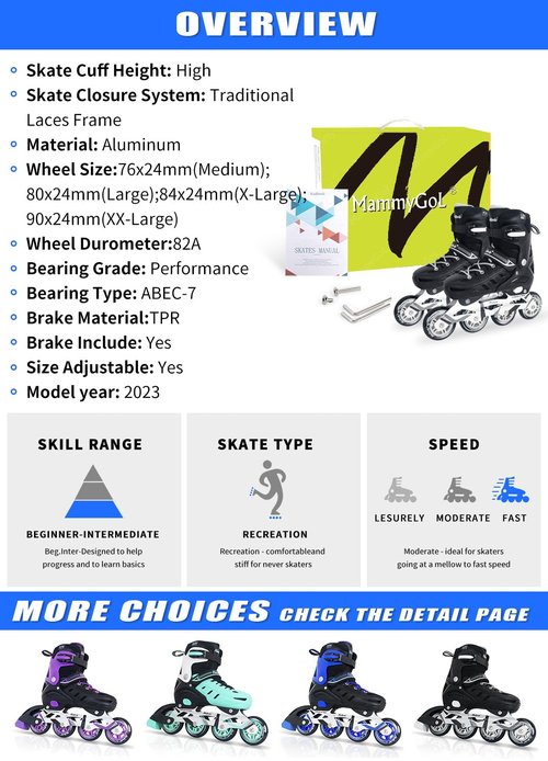 Inline Skates for Adults Men Women, Adjustable Aggressive Durable Roller Blades with Giant Wheels, High Performance Skates for Male Female Black Size 10 11 12