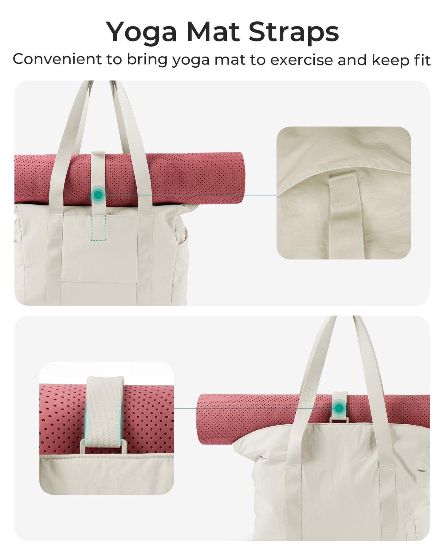 BAGSMART Tote Bag for Women with Zipper, Gym Tote with Compartments, Laptop Work Tote Nurse Dance Yoga Bag for Sport, Travel