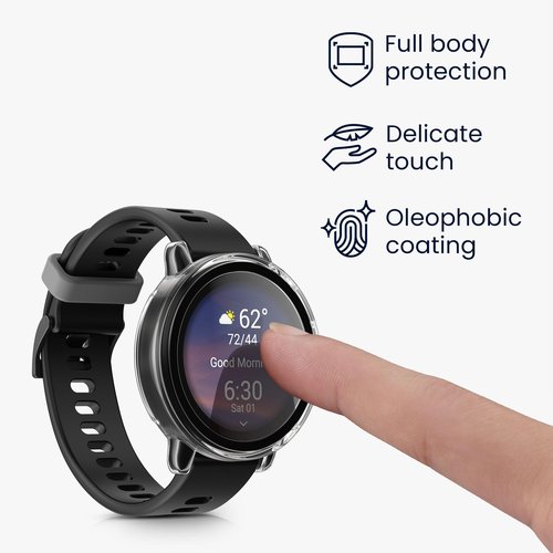 kwmobile Cover Compatible with Garmin vivoactive 5 / Active 5 Covers - 2X Tempered Glass with Plastic Frame - Transparent