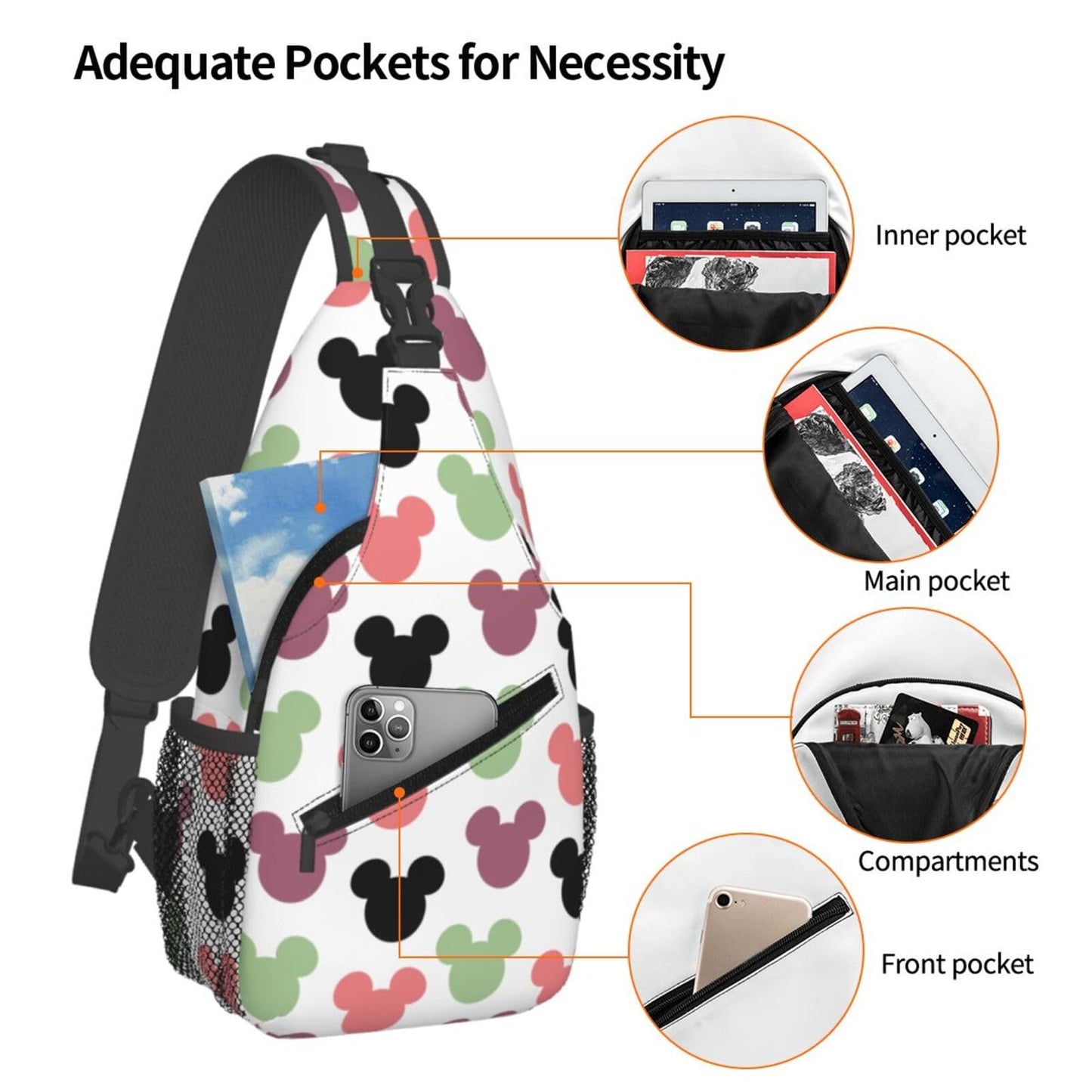 Women Sling Bag Unisex Crossbody Backpack Chest Bags Cartoon Print Sling Bags Shoulder Bag for Women Men Gym Sports Hiking Cycling Travel Casual Daypacks