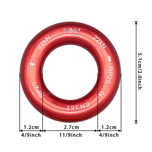 SOB Aluminum Rappel Ring Climbing Ring 40KN/22KN Pack of 2 for Rock Climbing Arborist Rescue Connection Point