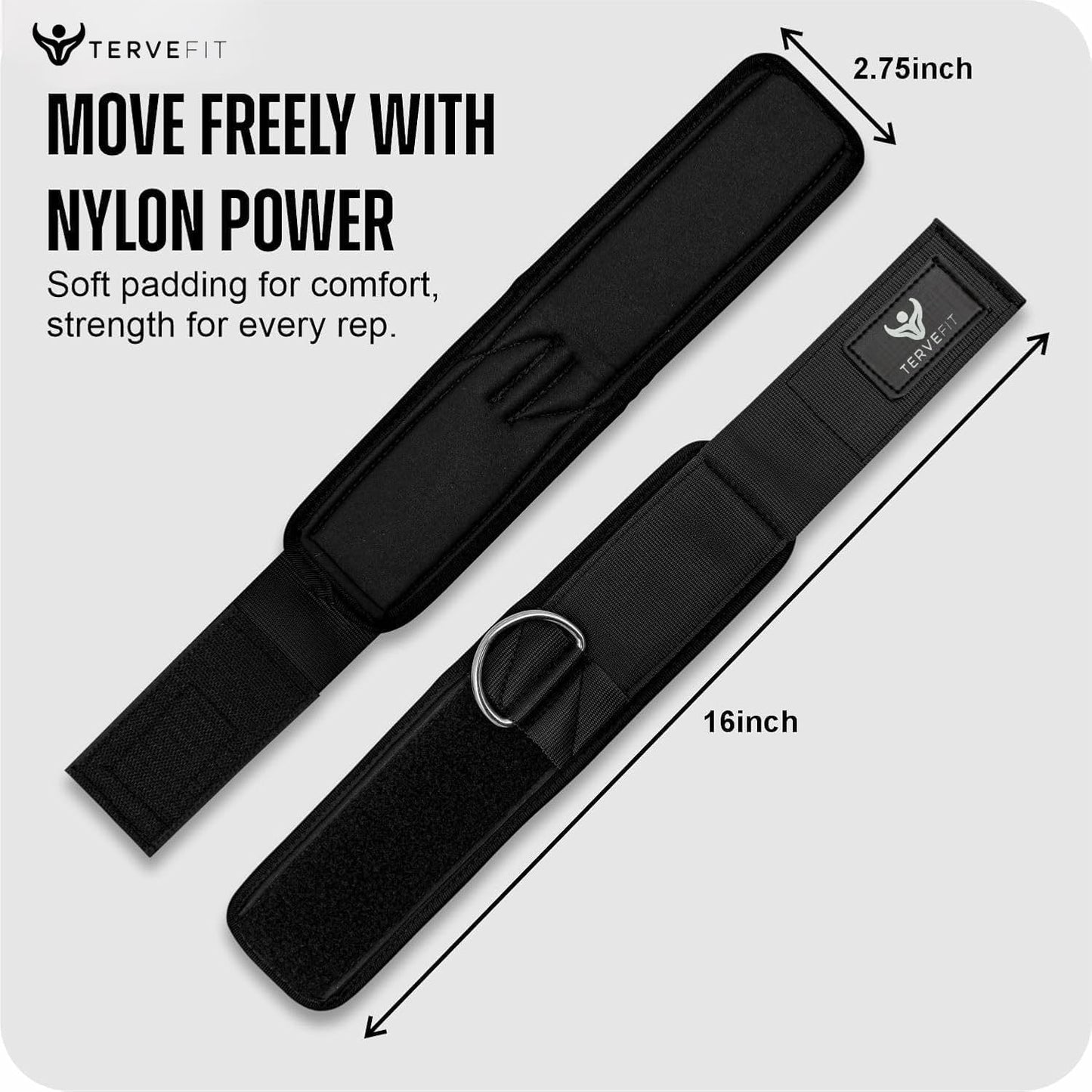 Tervefit Ankle Straps - Neoprene Padded Fitness Cuffs for High Strength Exercises | Black, 2 Pack