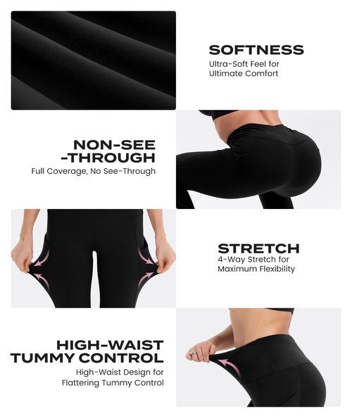CAMPSNAIL 4 Pack Yoga Pants with Pockets for Women - High Waist Tummy Control Soft Leggings for Workout Gym