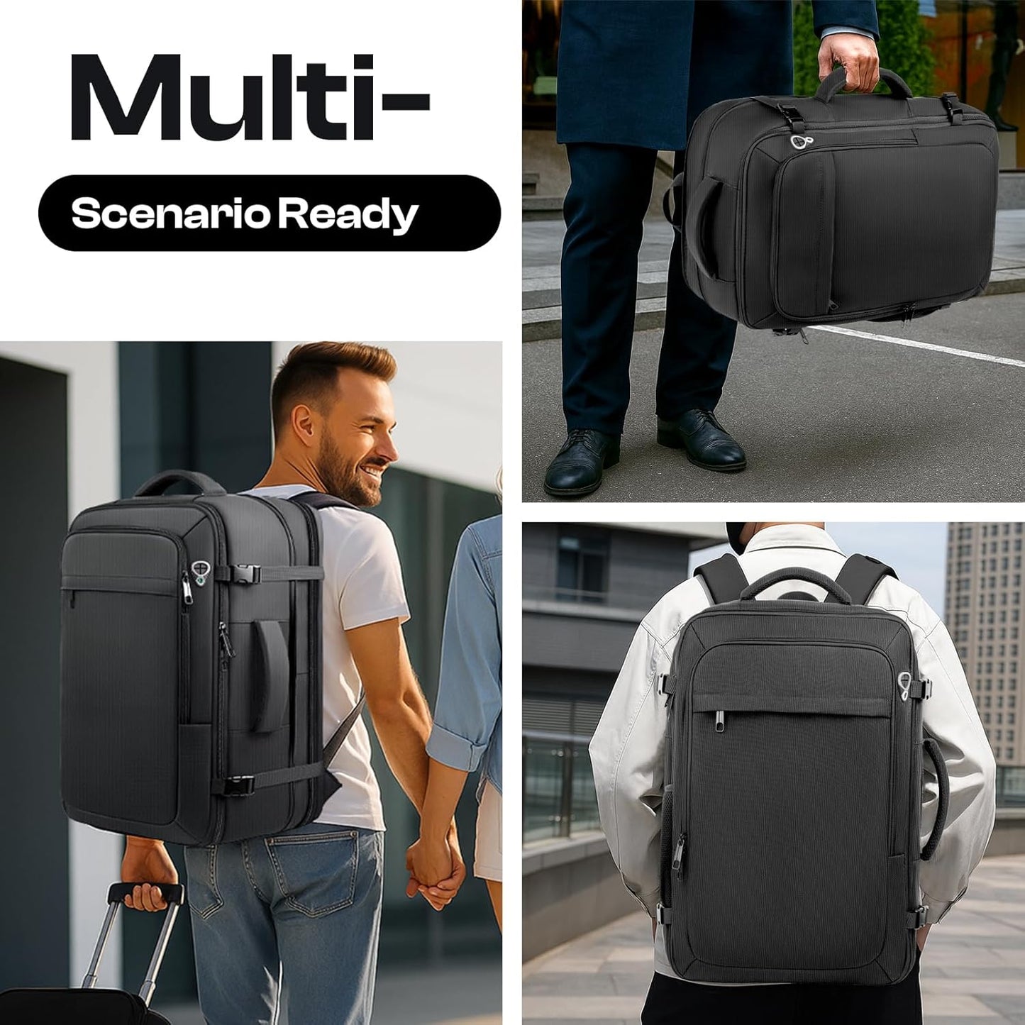 Skiennix Extra Large 55L Carry-On Backpack - TSA Approved, Expandable & Water Resistant for 18.4" Laptops | Black