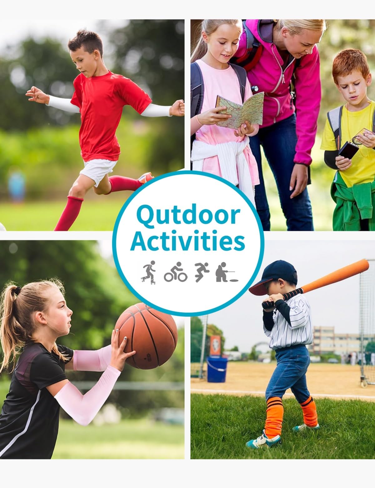 IOFLIGGA 4 Pairs Arm Sleeves for Kids,UV Sun Protection Cooling Arm Sleeves for Youth Boys Girls Toddler,Sports,Running,Baseball,Gaming (4 Black)