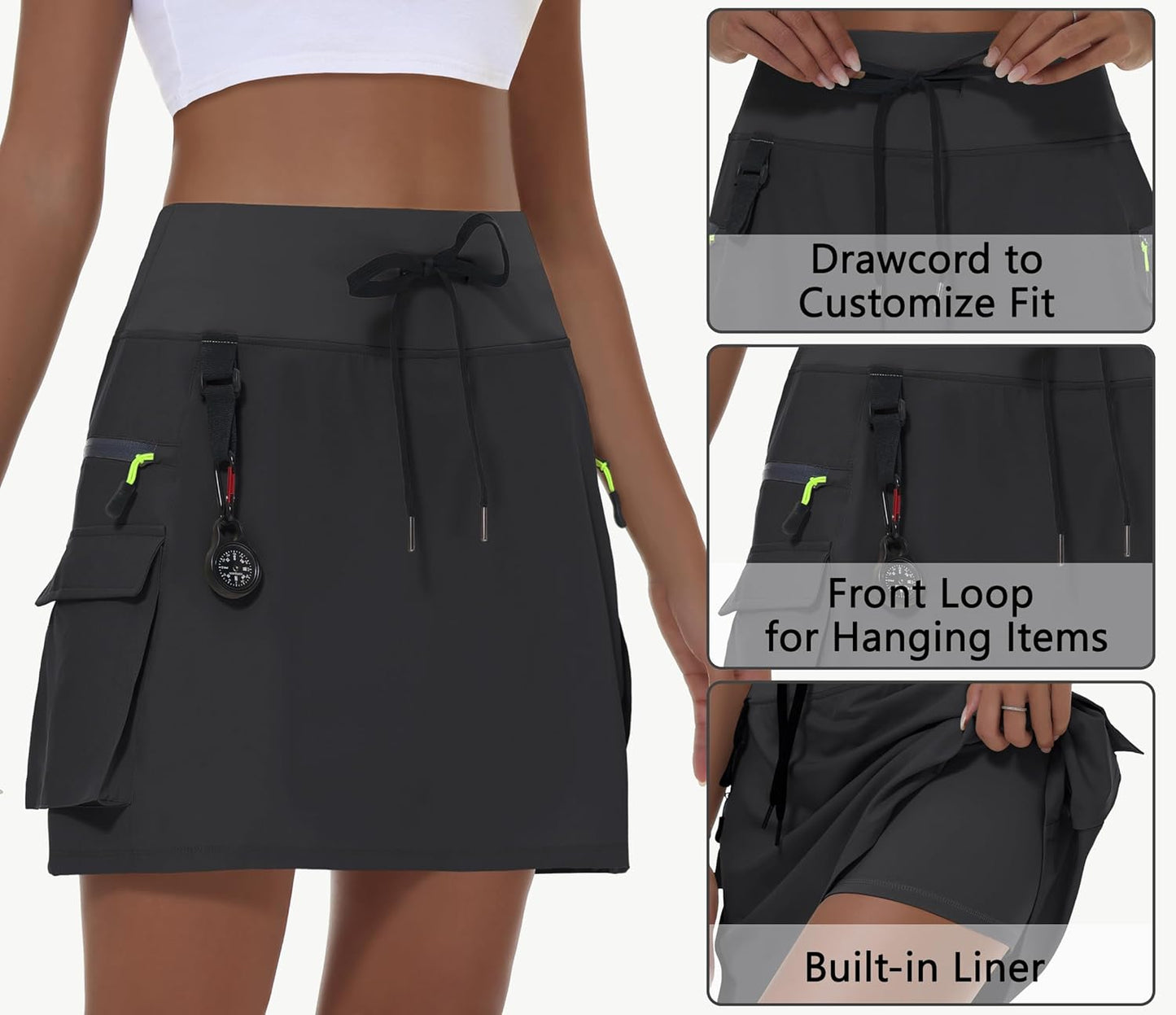 MIVEI Skorts for Women - High Waisted Quick-Dry Hiking Cargo Skorts with Zipper Pockets