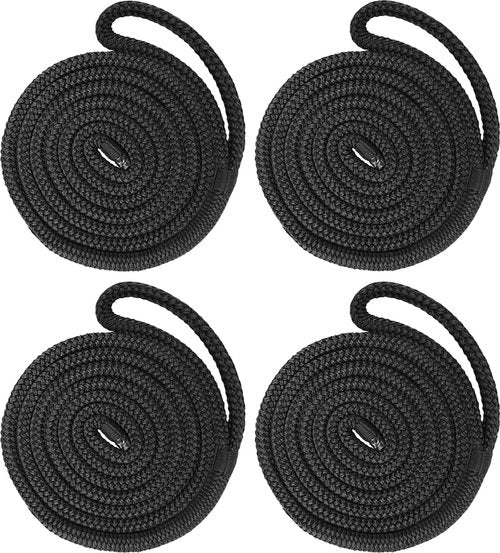 Marine Grade Nylon Boat Fender Lines by [Brand Name] - 4 Pack 1/2" x 6' with 10" Loop for Easy Docking - Durable, Fray Resistant, Black