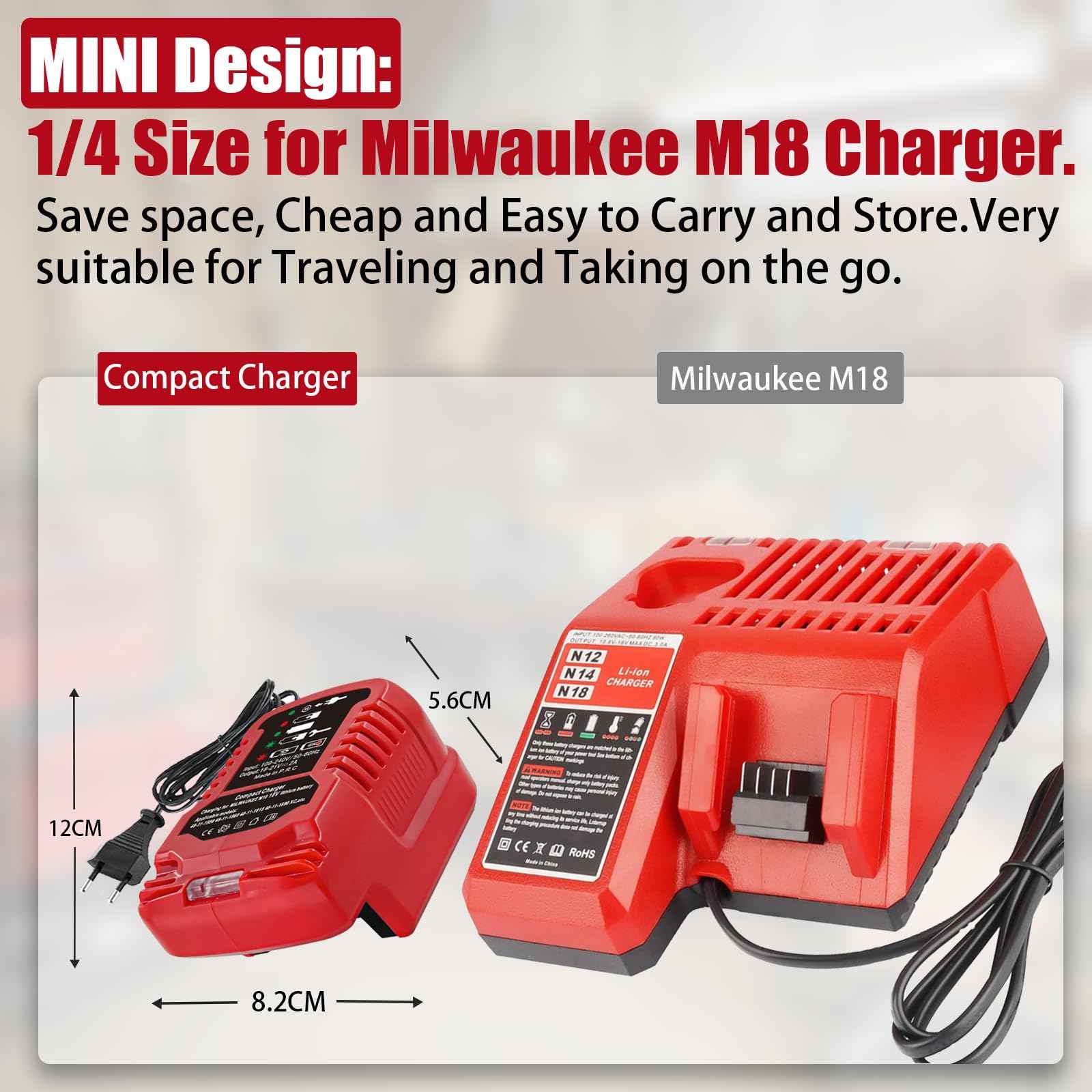M-18 18V Lithium Ion Battery Charger for Milwaukee 18V 48-59-1812 48-11-2420 48-11-1815 48-11-1840 48-11-1841 48-11-1850 Li-ion Battery Portable Compact Mini Charger(NOT for M12/M14 Battery)