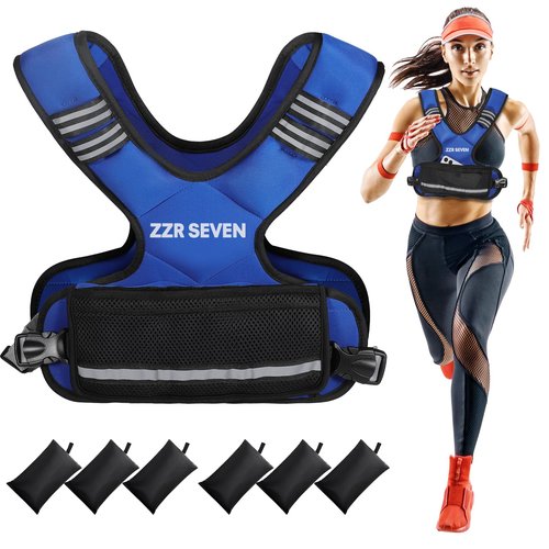 ZZR SEVEN Weighted Vest for Women and Men, 4-10lbs/11-20lbs Adjustable Weighted Vest with 6 Iron Sand Weights, Running Vest for Strength Training, Workout, Running, Fitness, Weight Loss (Blue, 4-10lb)