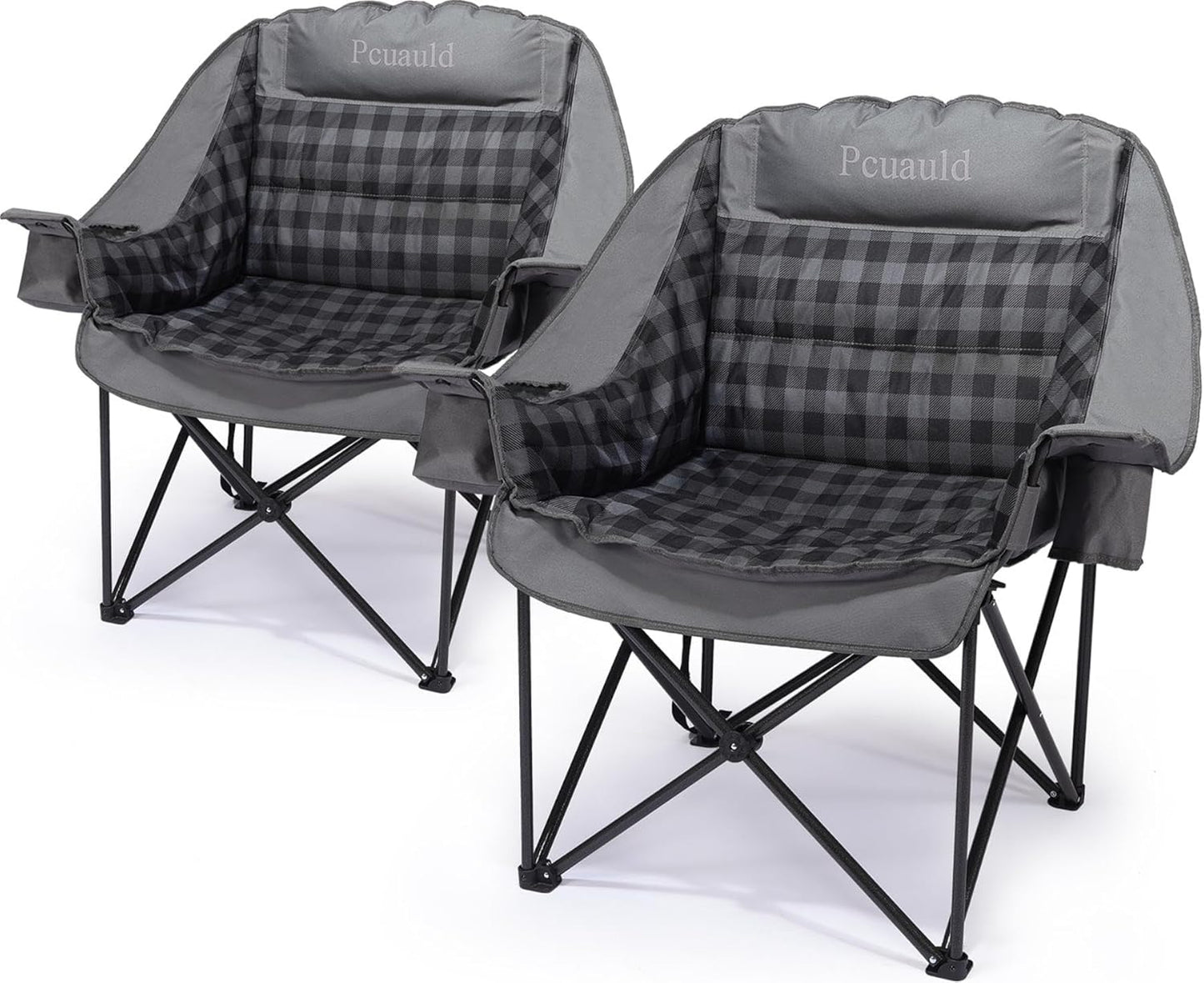 Skiennix Heavy Duty Camping Chairs - 2 Pack XL Padded Folding Chairs with Cup Holder | Supports 500lbs