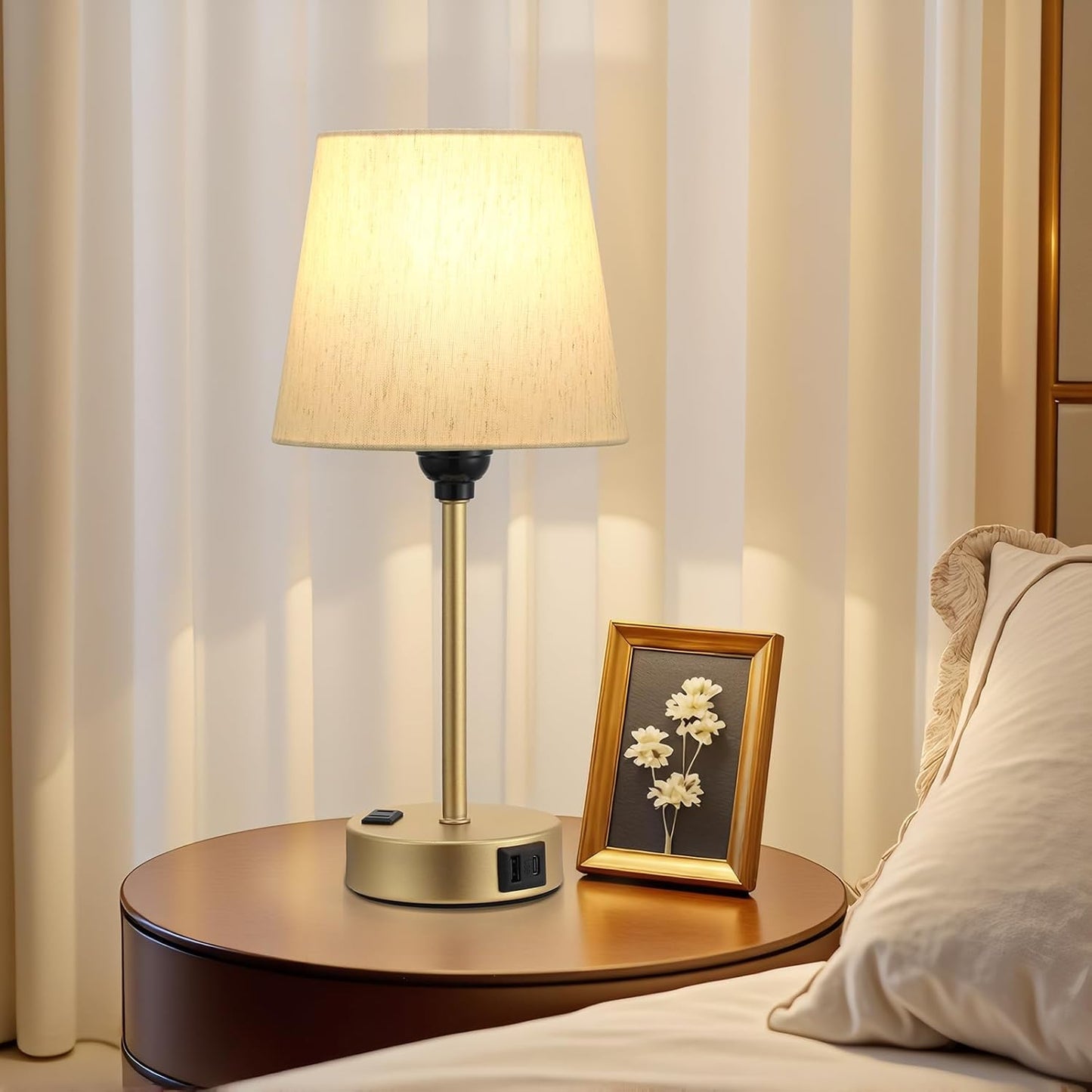 Set of 2 Mini Bedside Lamps with USB-C & AC Outlet - Dimmable Touch Nightstand Lights for Bedrooms