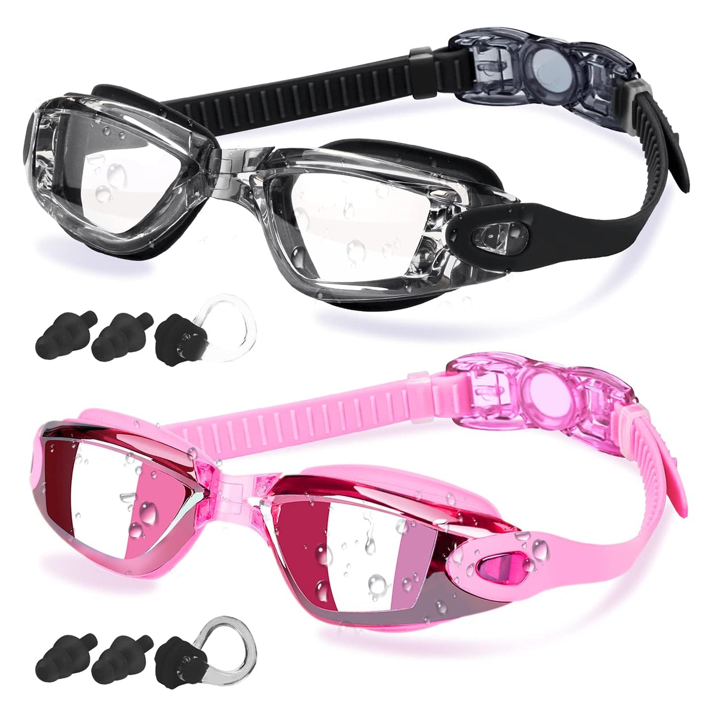 COOLOO Swim Goggles, 2 Pack Goggles Swimming Adult Swimming Goggles for Women Men Youth Teen Kids Anti Fog Anti-UV No Leaking