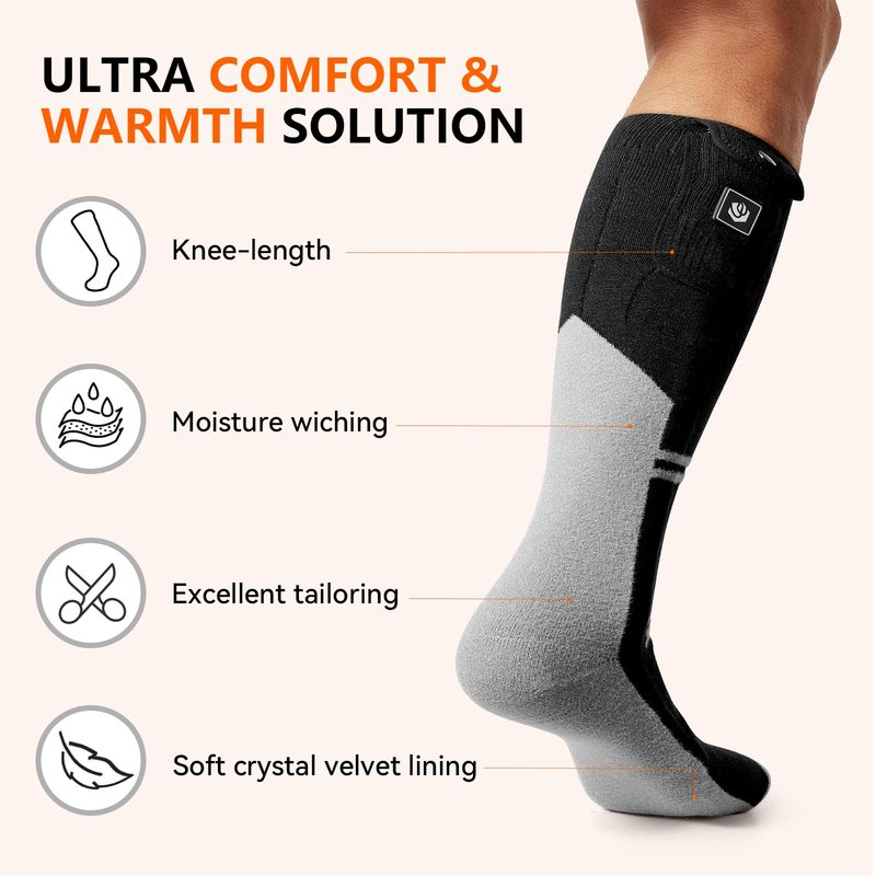 Heated Socks for Men Women 22.2WH Battery Washable Rechargeable APP Control Electric Heated ski Socks for Hunting Men's Ice Hockey Socks（Black M）