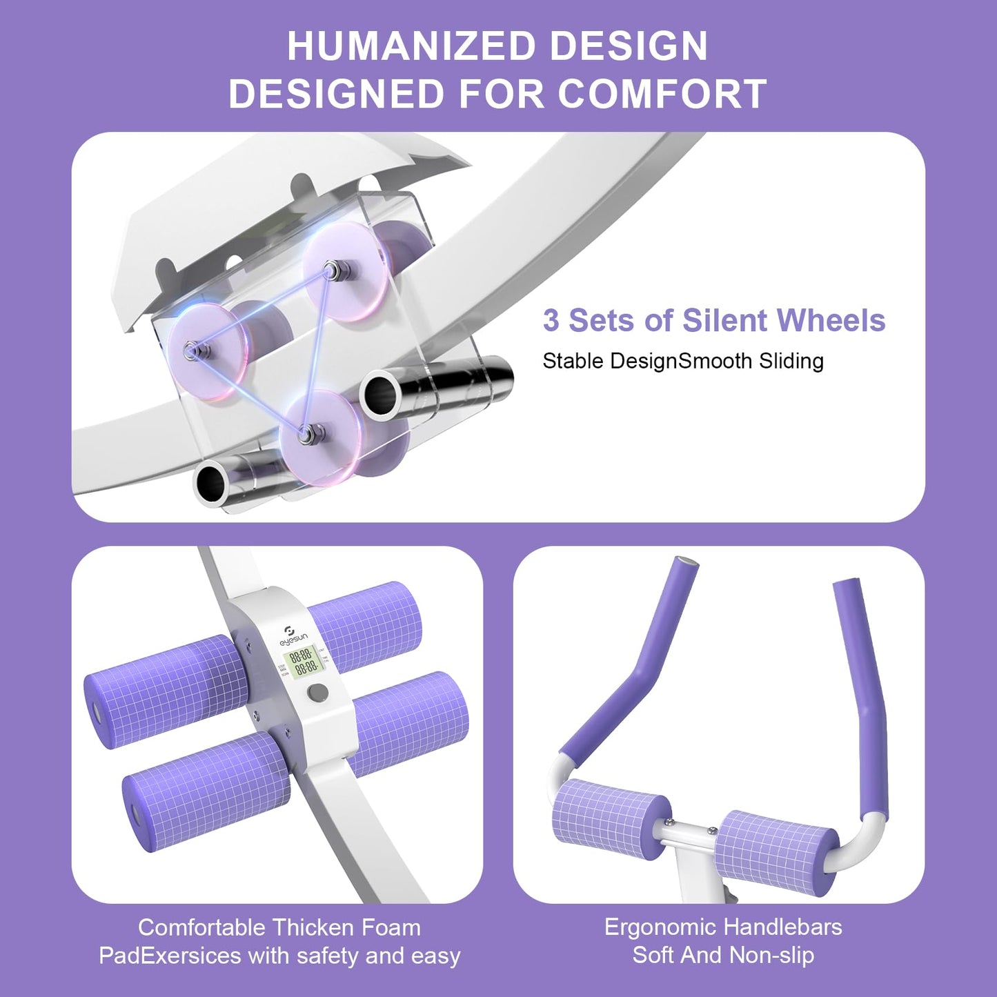 Ab Trainer Machine for Abs Workout at Home Gym, Knee Protection, Abdominal Trainer for Stomach Workout,Touch Displays(Purple)