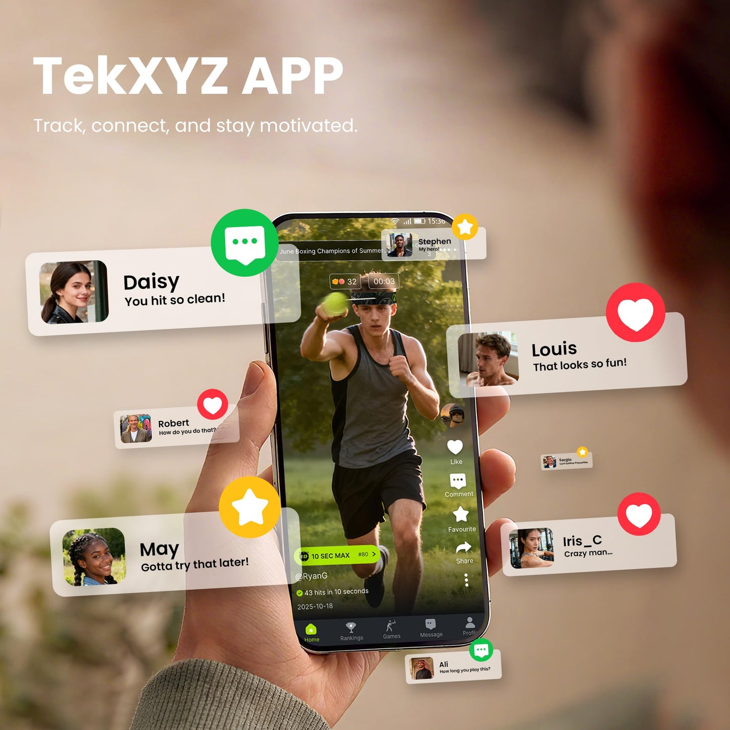 GlowFlex™ Reflex Ball with Counter App, Glow-in-the-Dark | TekXYZ® Online Community for Boxing Ball, Ideal for Coordination, Stress Relief, Home Workouts & Fitness | Stocking Stuffer Gift for All Ages