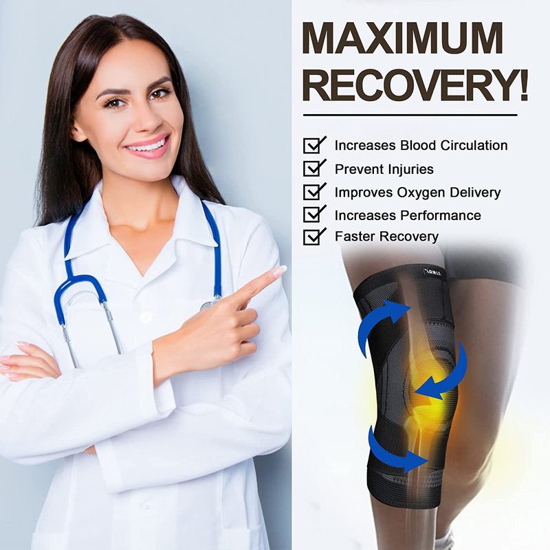 ZJMQJ Knee Brace with Straps for Women/Men, Knee Compression Sleeve for Knee Pain, Arthritis, ACL, PCL, Meniscus Tear, Joint Pain Relief. Knee Support for Running, Workout, 1 pcs (Black, Large)