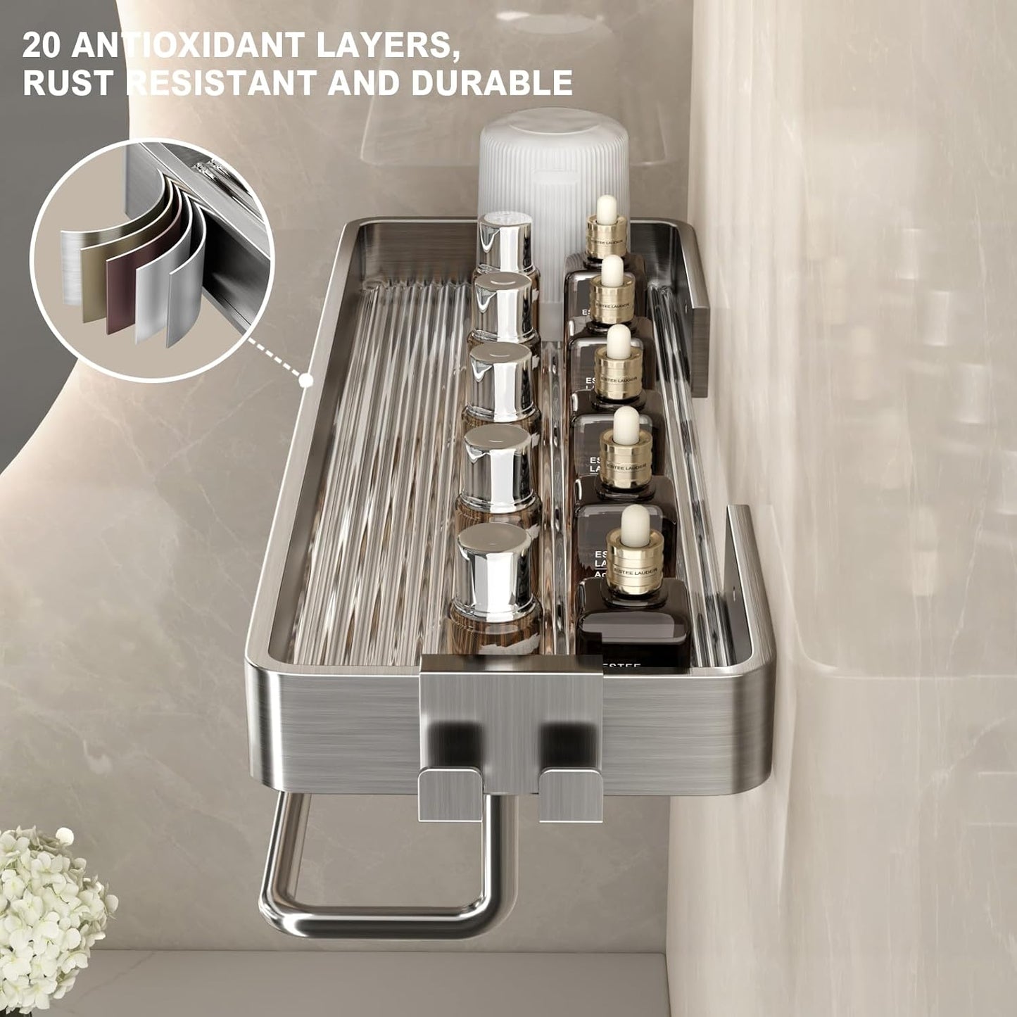 Wall Mounted Glass Bathroom Shelves - 2-Tier Floating Organizer in Black