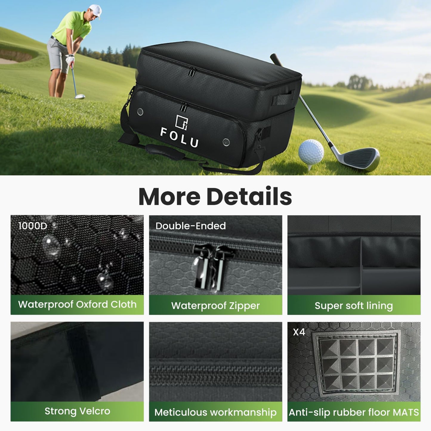 FOLU 2 Layer Golf Trunk Organizer, Waterproof Car-Golf Locker with Separate Ventilated Compartment for 2 Pair Shoes, Golf-Trunk Storage for Balls, Tees, Clothes, Gloves, Accessories