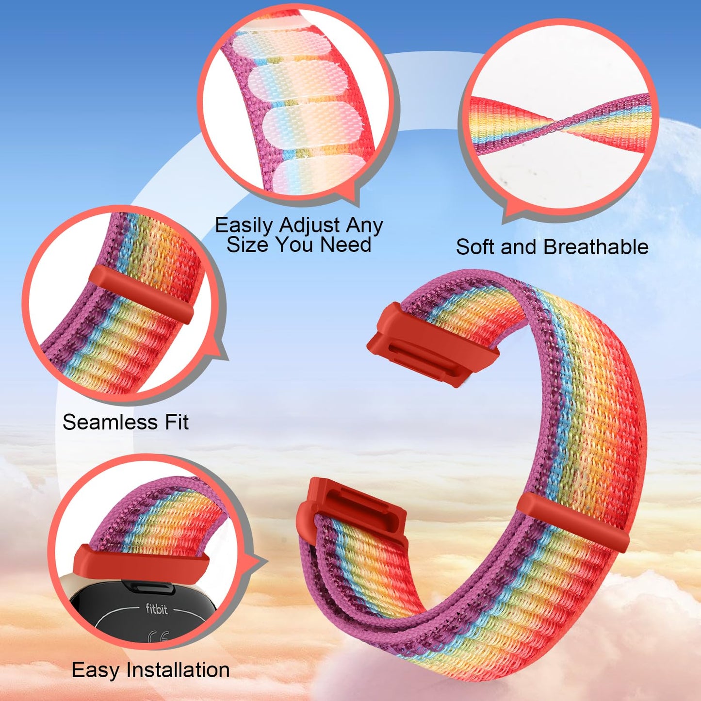 Relting Sport Loop Compatible with Fitbit Versa 4, Sense 2, Versa 3, Sense for Women & Men, Soft Nylon Adjustable Breathable Replacement Wristband