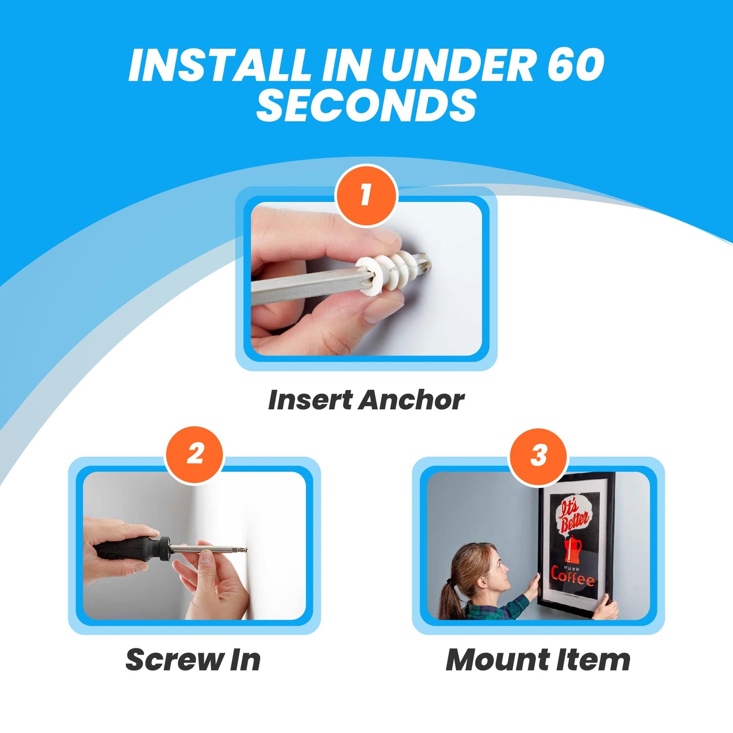 PRANSI 130pcs Drywall Anchors and Screws Kit – #8 x 1-1/4” Self Drilling Anchors – No Pre-Drill Required – Heavy Duty Wall Anchors for Drywall – Holds Up to 75lbs