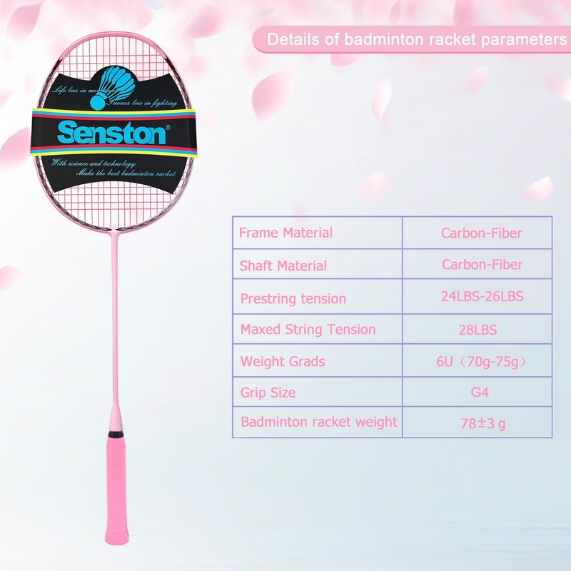 Senston N90 Badminton Racket Single High-Grade Badminton Racquet Carbon-Fiber Badminton Racket Pink with Racket Cover