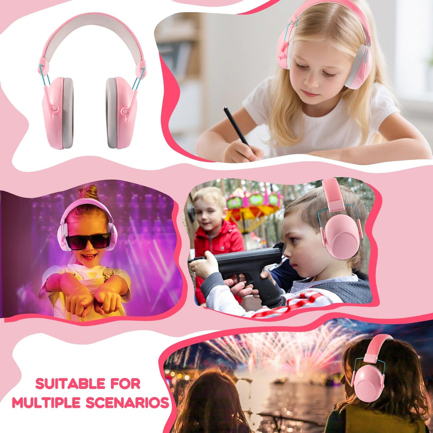 Dison Noise Cancelling Headphones for Kids, Kids Ear Protection NRR 26dB Noise Reduction Ear Muffs for Concerts, Fireworks, Shooting Pink