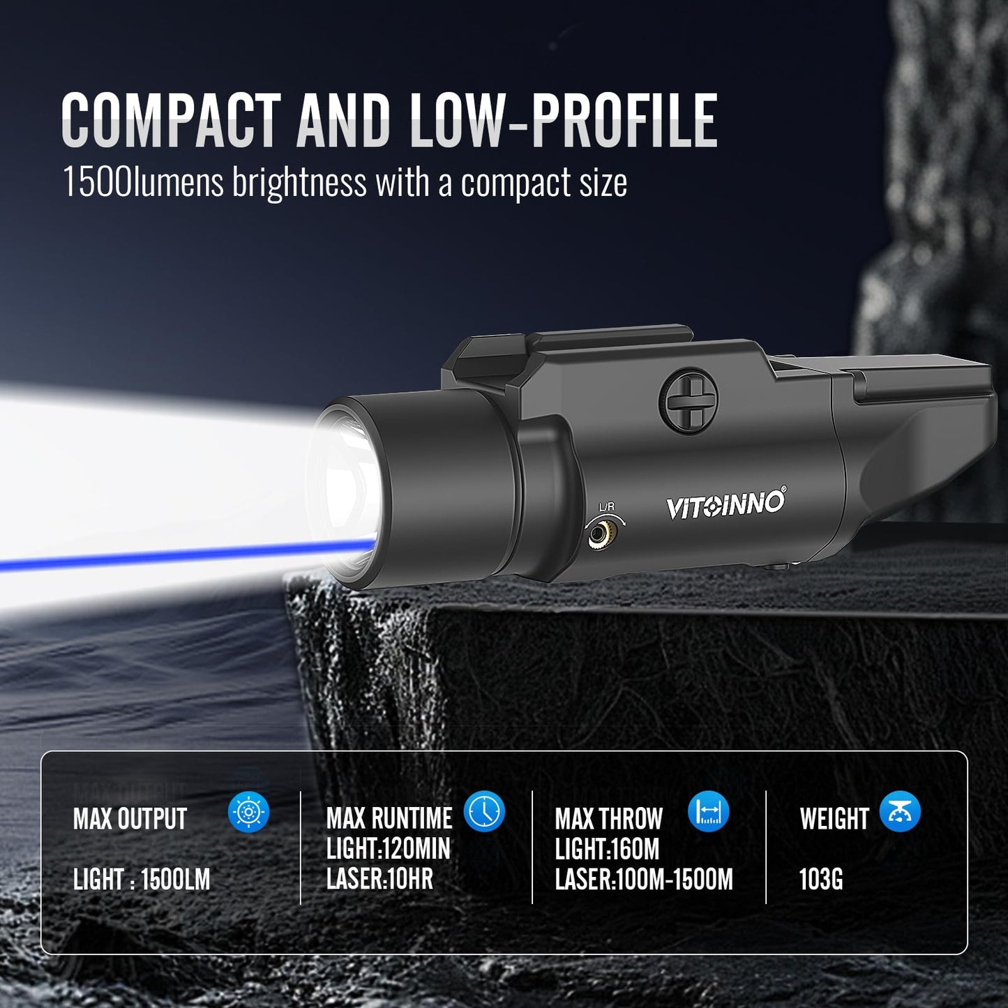 VITOINNO 1500 Lumens Blue Laser Light Combo Compatible with Picatinny Rail for Rifle (Not for Pistol)