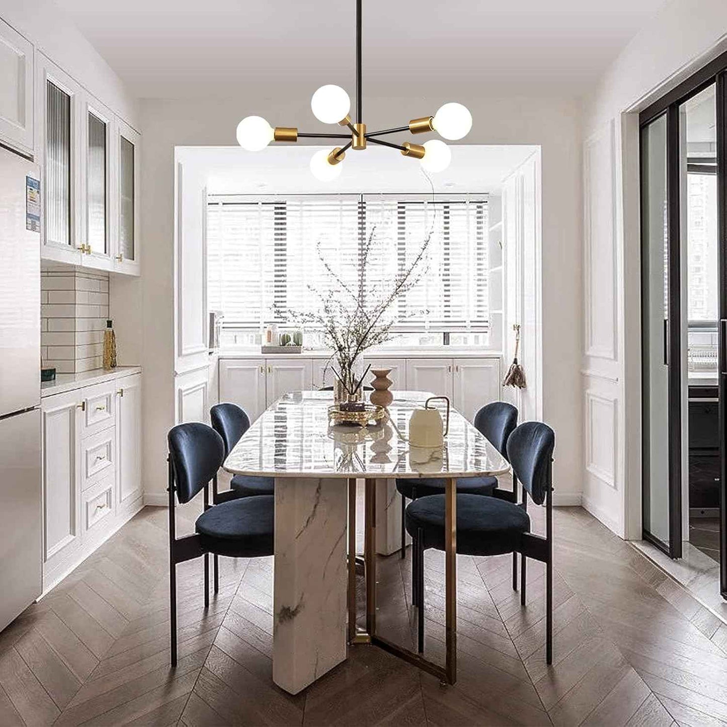 8-Light Gold Sputnik Chandelier - Modern Adjustable Ceiling Light for Dining Room, Kitchen & Foyer