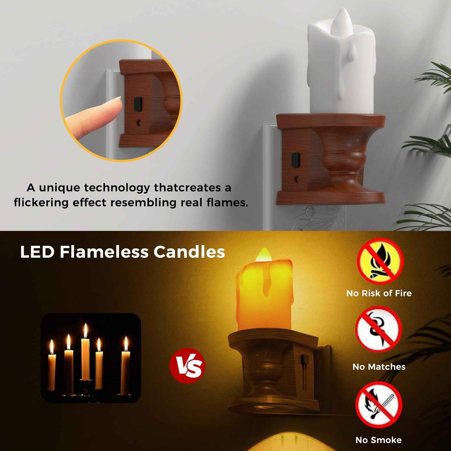 L LOHAS LED Night Light,[2-Pack] Flameless Candle Night Light with 3 Lighting Model, Dusk to Dawn Sensor,0-100LM Brightness Dimmable,Amber Light,Vintage Nightlight for Adults Hallway Bedroom