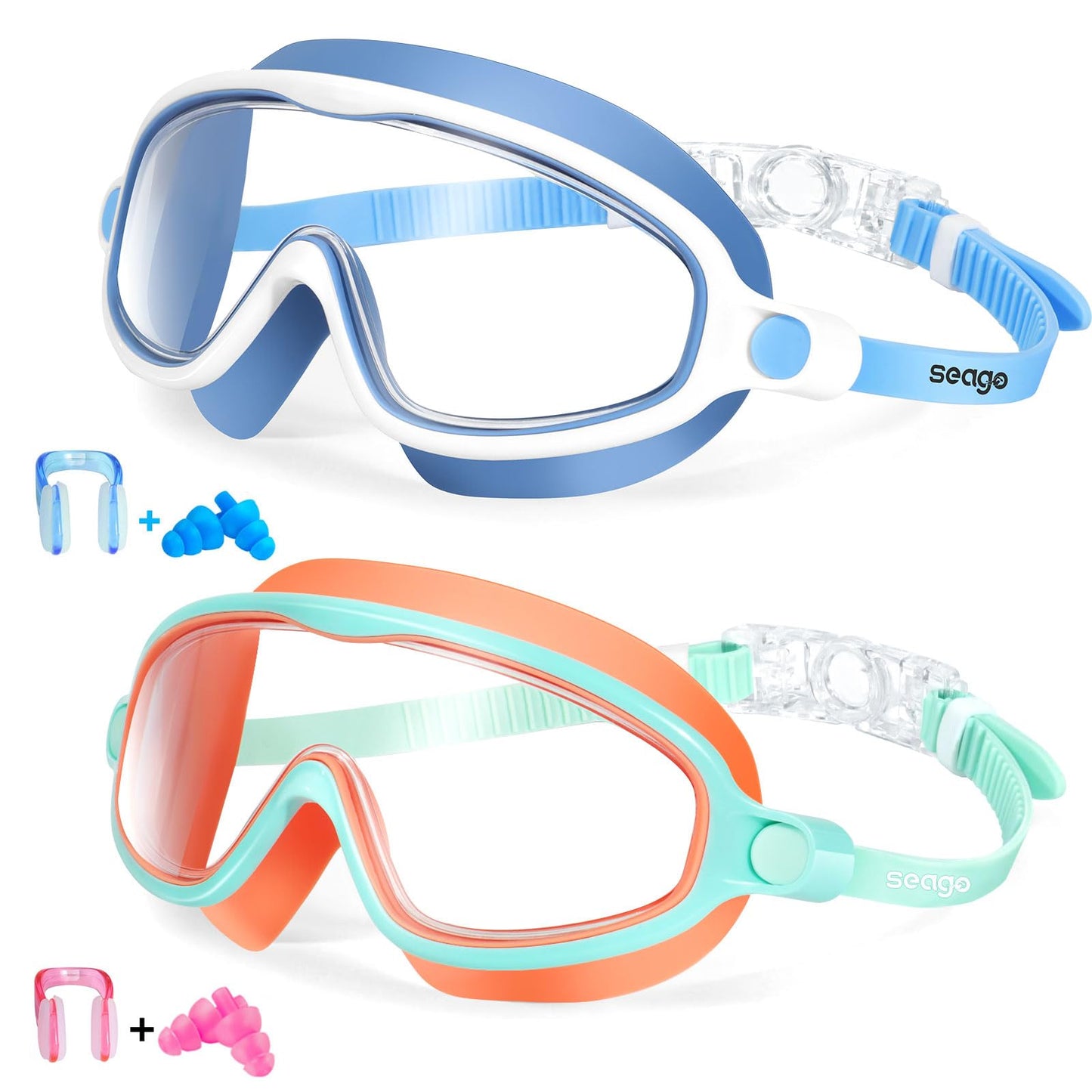 Kids Goggles for Swimming 2 Pack No Leaking Anti-Fog Outer Eye Fit with Wide View UV Protection Crystal Clear Watertight Swim Goggles with nose cover Suitable for Children Youth Boys Girls Age 3 to 14