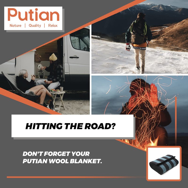PuTian Merino Wool Blanket - Large Warm Soft Washable Camp Blanket Throw for Bed Couch Camping Outdoor Travel Emergency, Brown Geometry