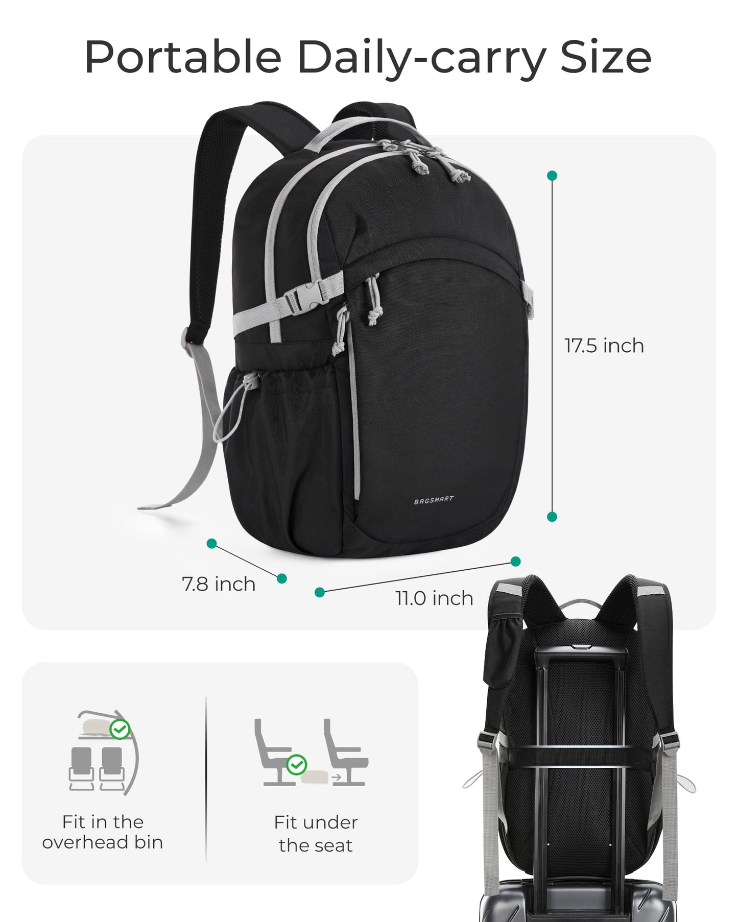 BAGSMART Travel Backpack for Women&Men, Lightweight 15.6" Casual Backpack for College, TSA Carry On Backpack for Airplanes, Black