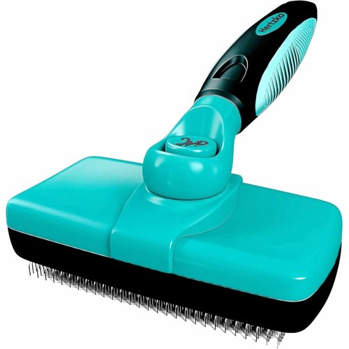 Hertzko Dog Brush - Self-Cleaning Slicker Brush for Shedding - Gently Removes Loose Hair & Tangles - Aqua