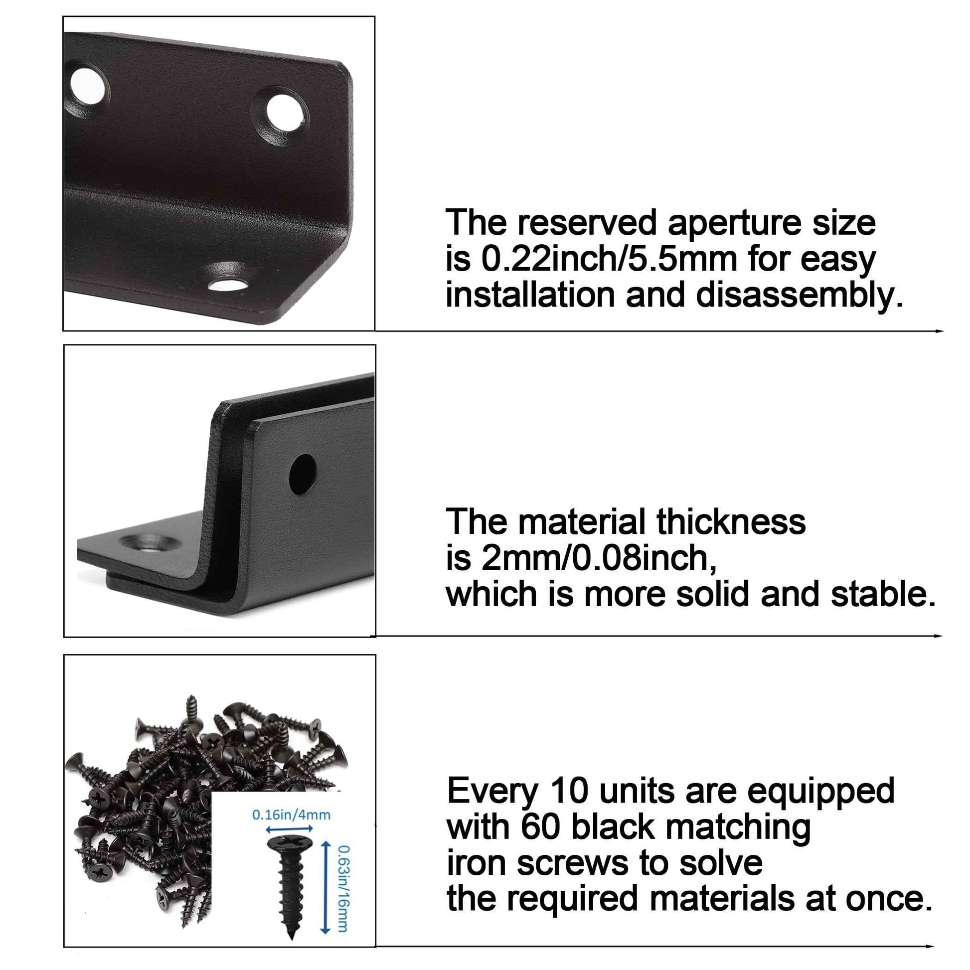 Redunest L Bracket, Heavy Duty Corner Brace, 10 Pack 5.51" Metal Shelf Bracket Angle Bracket for Shelves, Black Metal Braces for Wood, 140mm Overall Length