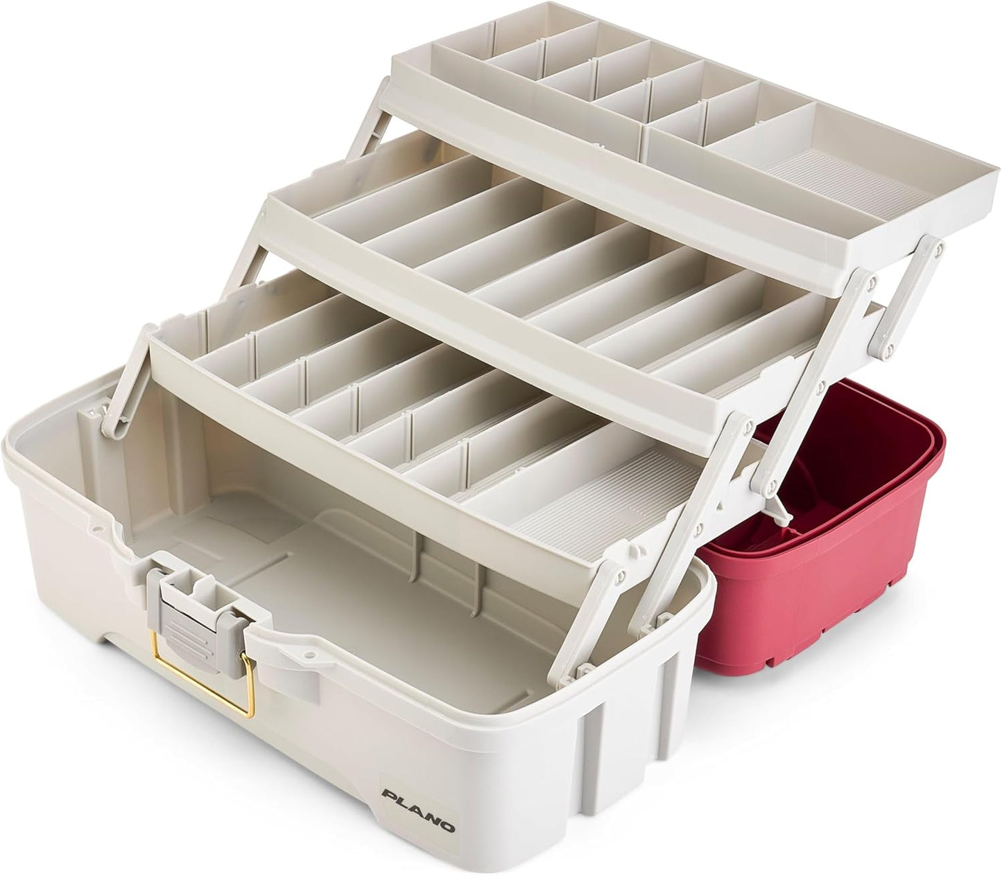 Plano Tackle Box | Three-Tray Salmon Kit with Rust-Proof Brass Latch - Maroon/Grey, Deep Storage Compartments