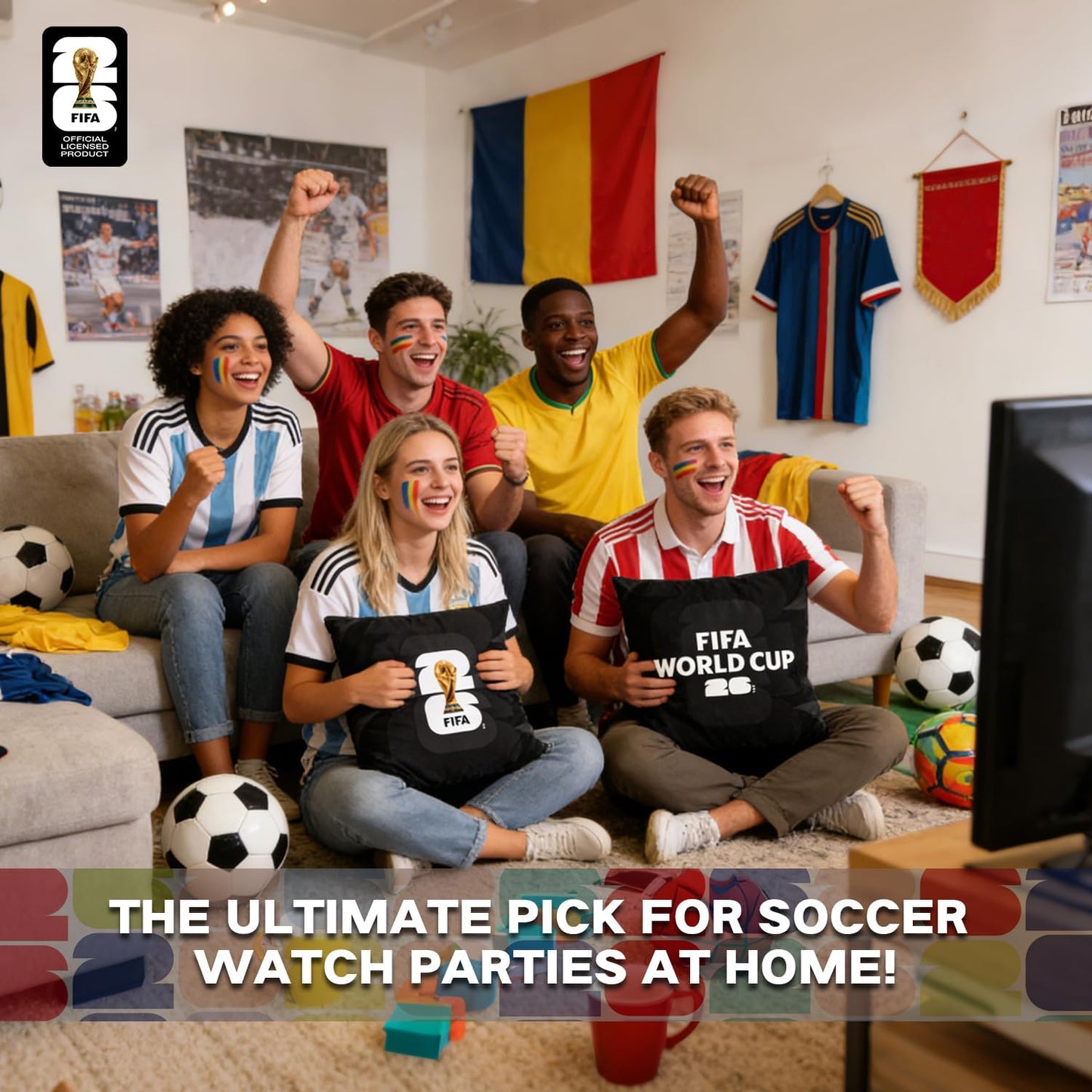MESUCA FIFA World Cup 2026 Trophy Throw Pillow - Plush 18x18 Inch Cushion for Home Decor | Perfect Gift for Soccer Fans