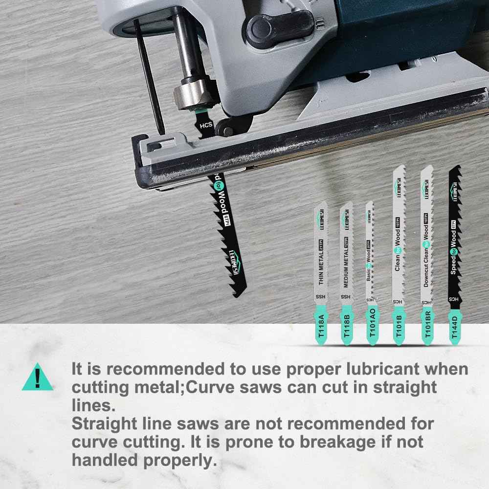 LEKOMESH 50 PCS Contractor Jigsaw Blades Set - Assorted T-Shank Jig Saw Blades for Wood, Plastic and Metal Cutting(T118A,T118B,T101AO,T101B,T101BR,T144D)
