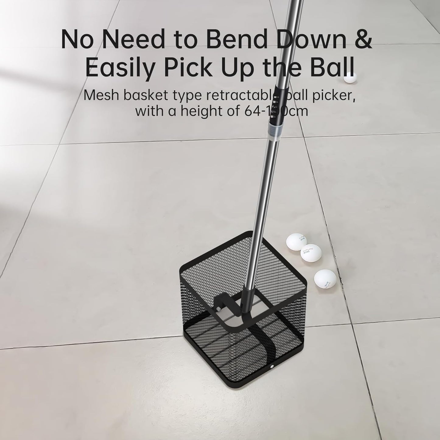 PONGBOT Ping Pong Ball Picker - Retractable Collector Holds 150+ Balls for Easy Storage