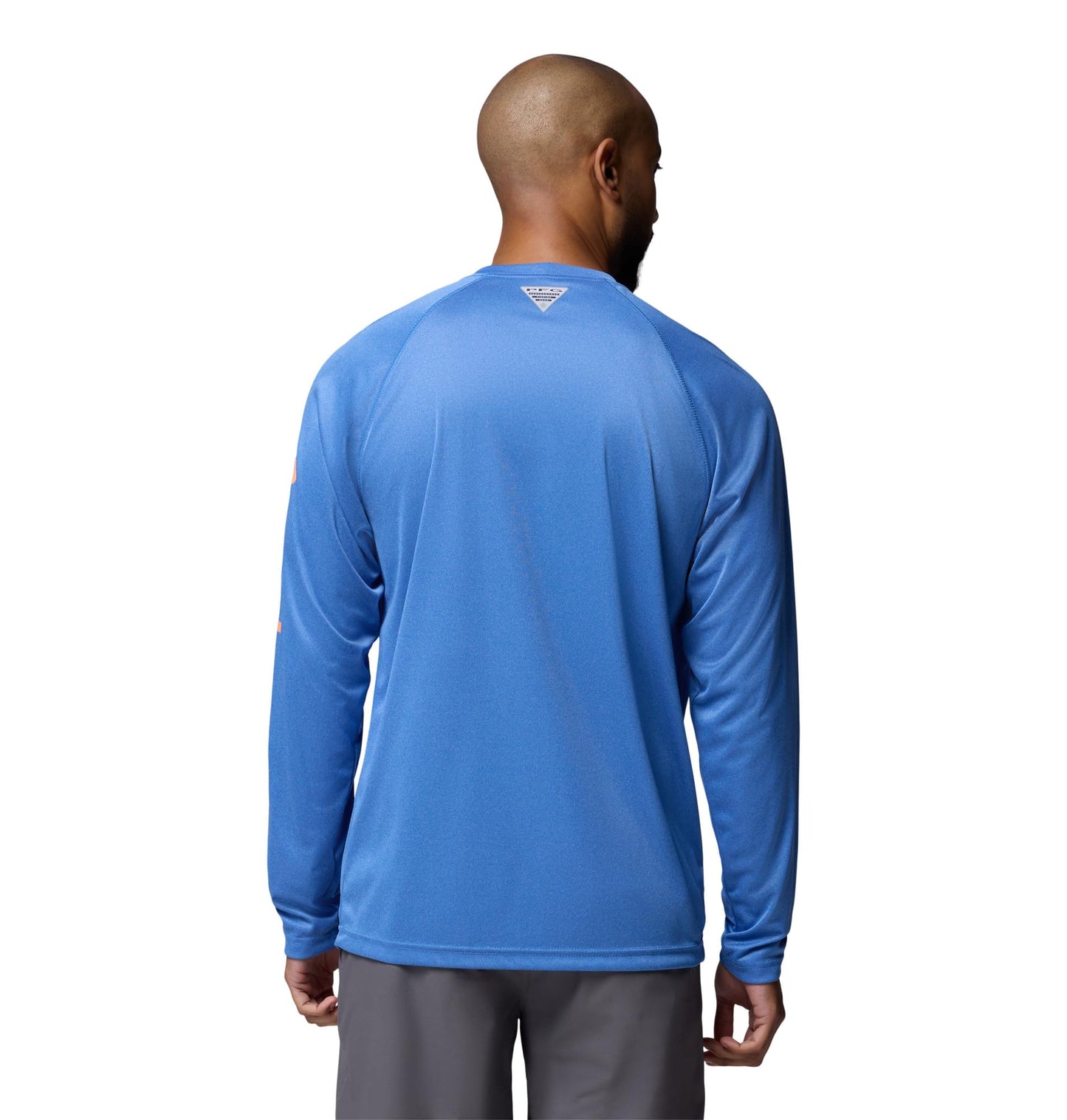 Columbia Men's PFG Terminal Tackle Long Sleeve Fishing Shirt, Vivid Blue Heather/Bright Nectar Logo, Large Tall