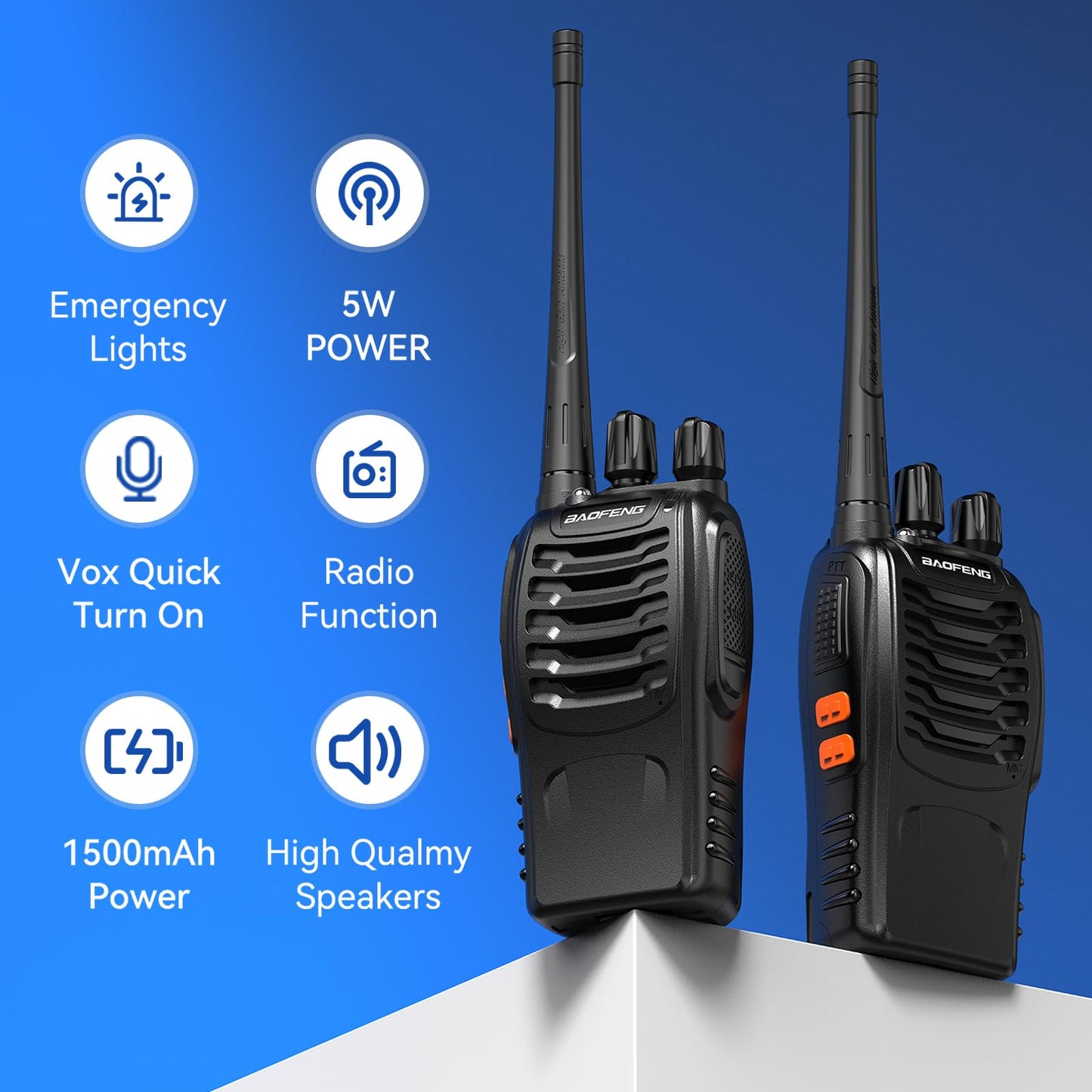 BAOFENG BF-888S 6Pack Long Range Walkie Talkies for Business and Adults Rechargeable Two Way Radios with 6-Way Charger, Programming Cable & Headphones, FCC Certified 16 Channel UHF Radios