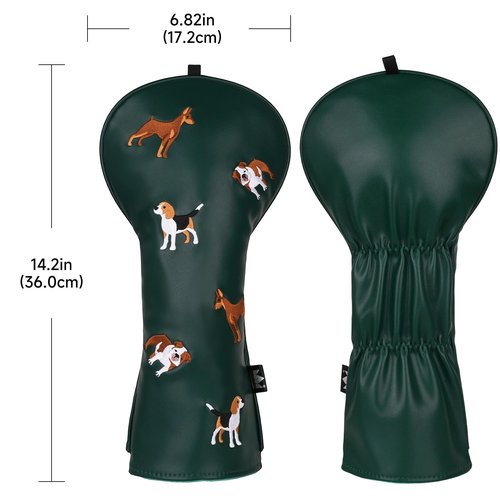 Craftsman Golf PU Leather Dog Embroidery 460cc Driver Headcover Fairway Wood Hybrids Putter Cover Cute Chocolate Lab Border Collie Beagle (for Driver/Green)