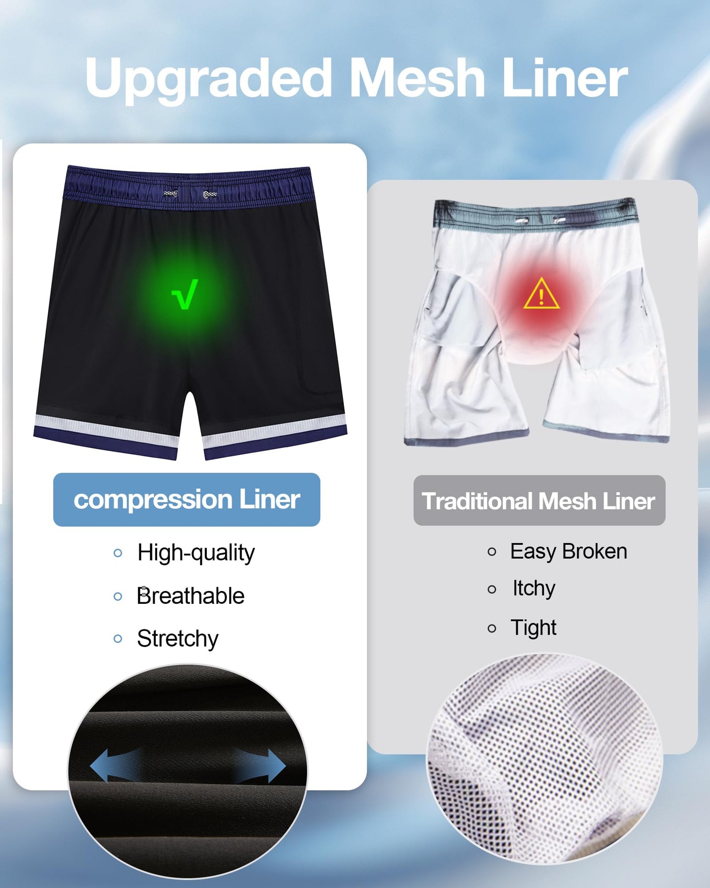 iCKER Mens Swim Trunks with Compression Liner 5.5" Inseam Quick Dry Swim Shorts Bathing Suit Beach shorts-K460-Large