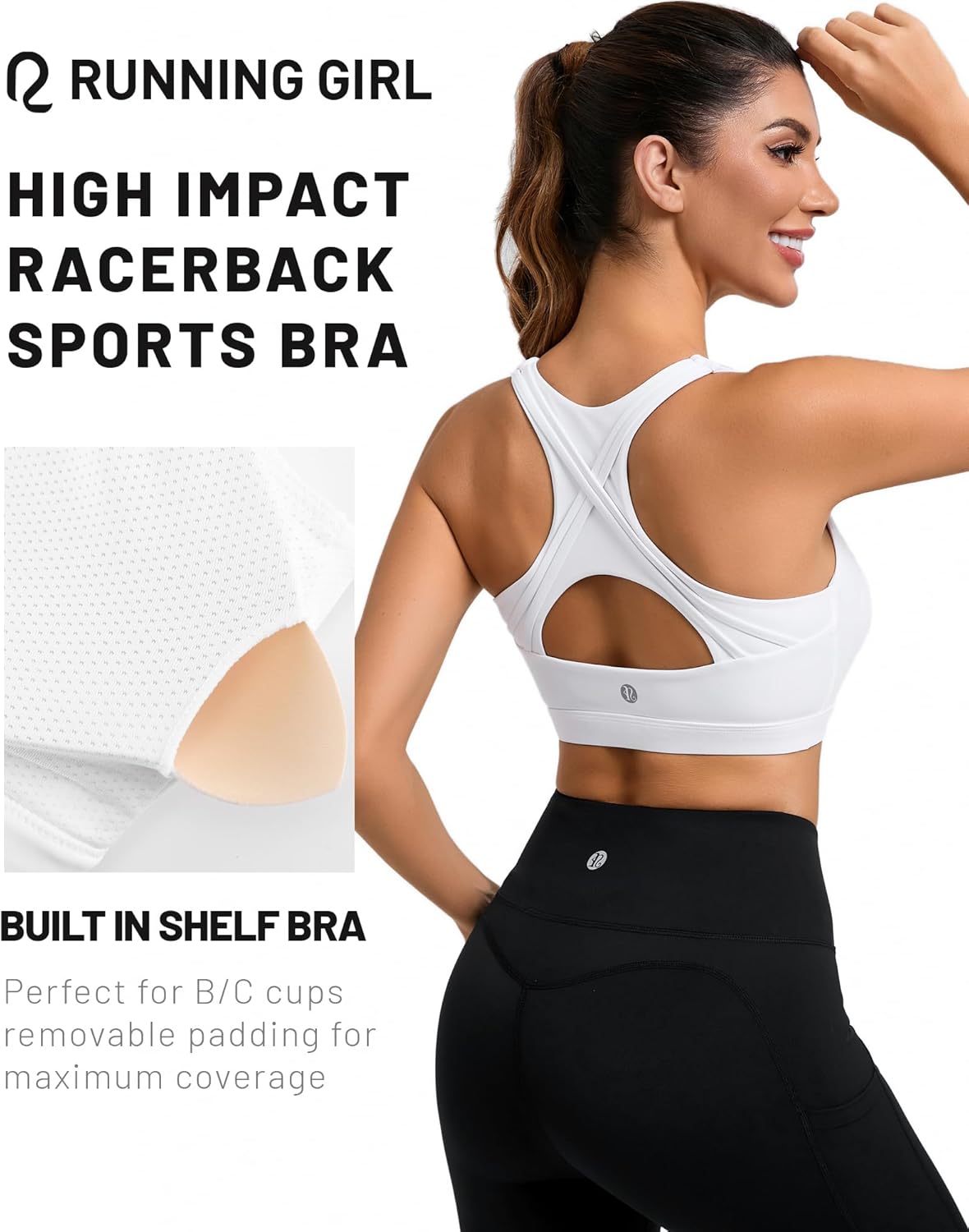 RUNNING GIRL High Support Sports Bra - High Impact Racerback for Women | Perfect for Workouts
